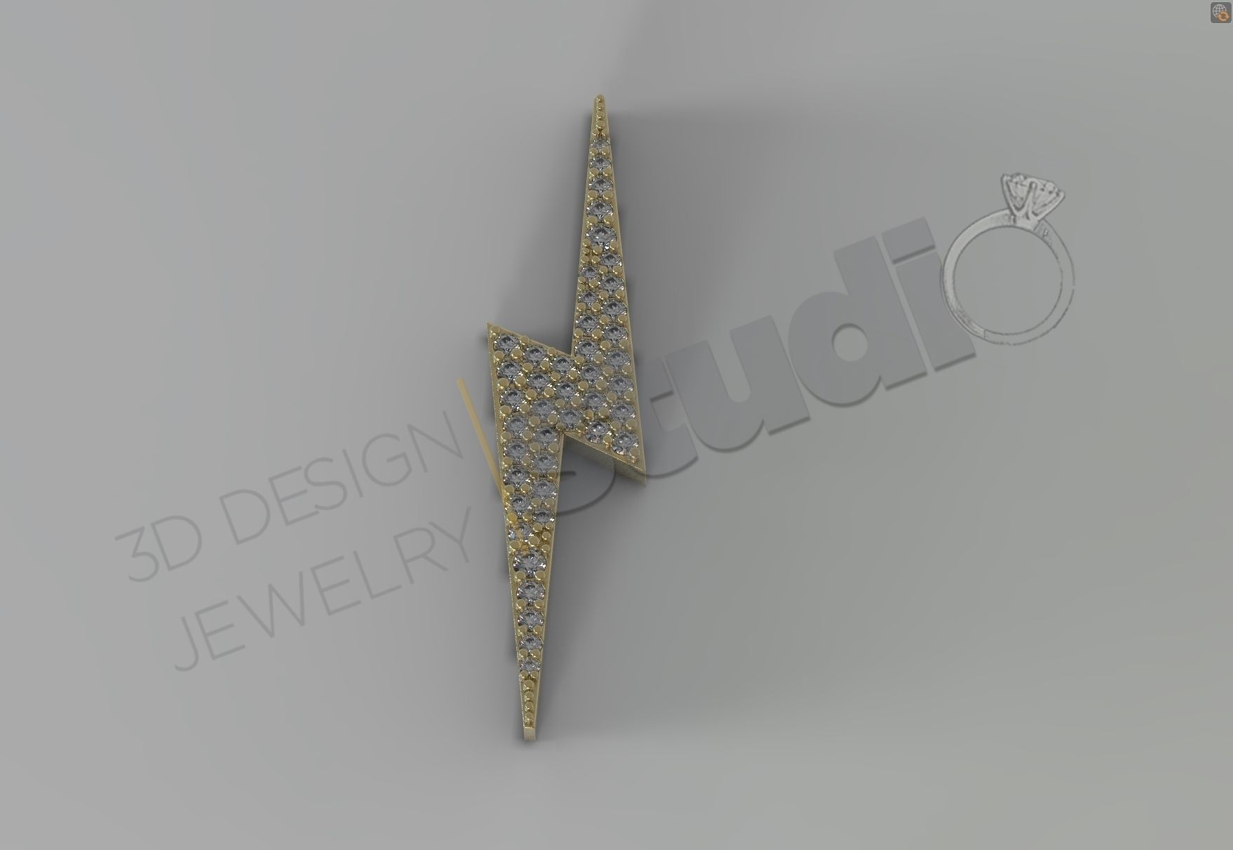 High luxury thunder with gems pendant in 3d model 3D print model_2