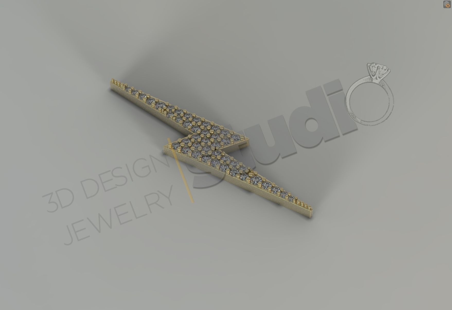 High luxury thunder with gems pendant in 3d model 3D print model_1