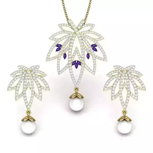 Women pearl pendant-earrings set 3dm render detail 3D print model