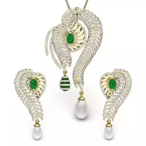 Women pearl pendant-earrings set 3dm render detail 3D print model