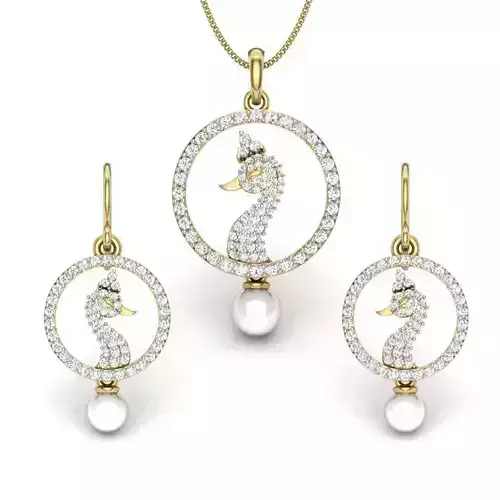 Women pearl peacock pendant-earrings set 3dm render detail 3D print model