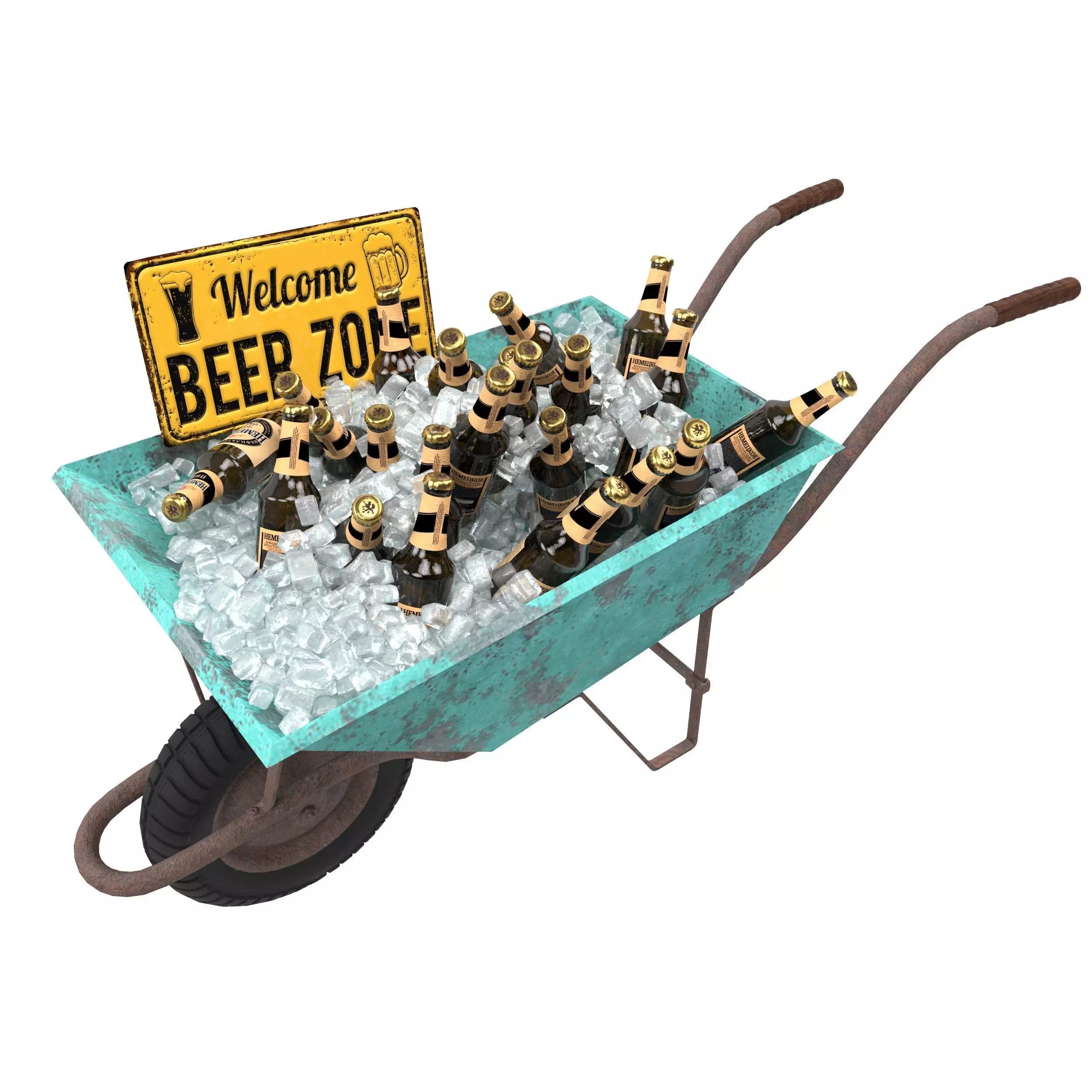 wheelbarrow with beer 3D model