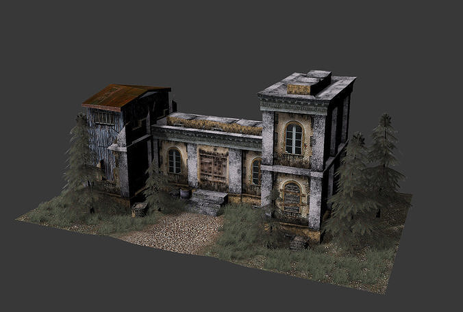 Post Apocalyptic building Low-poly 3D model