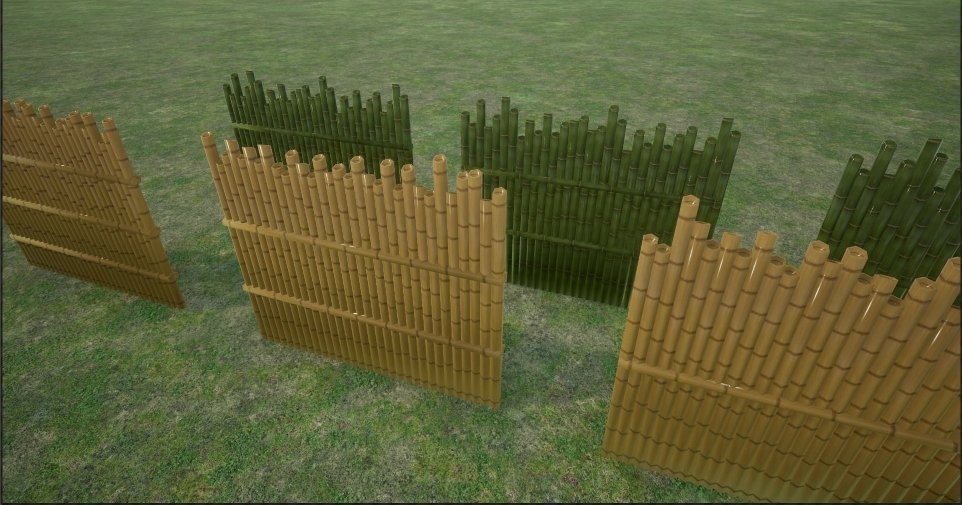 Lowpoly Modular Fresh and Old Bamboo Fences Low-poly 3D model_5