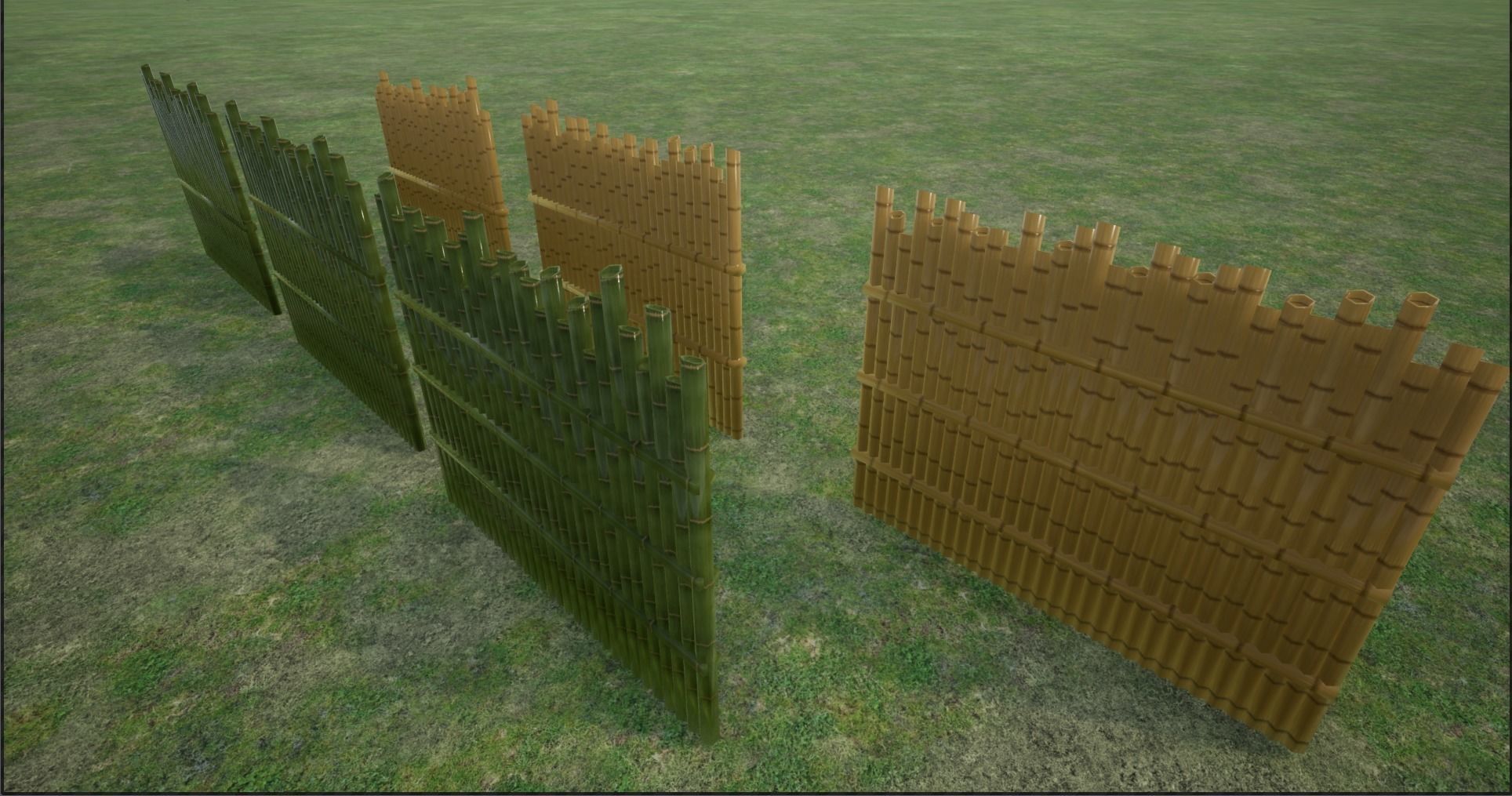 Lowpoly Modular Fresh and Old Bamboo Fences Low-poly 3D model_7