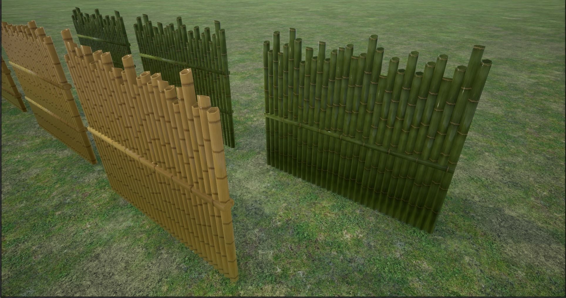 Lowpoly Modular Fresh and Old Bamboo Fences Low-poly 3D model_4