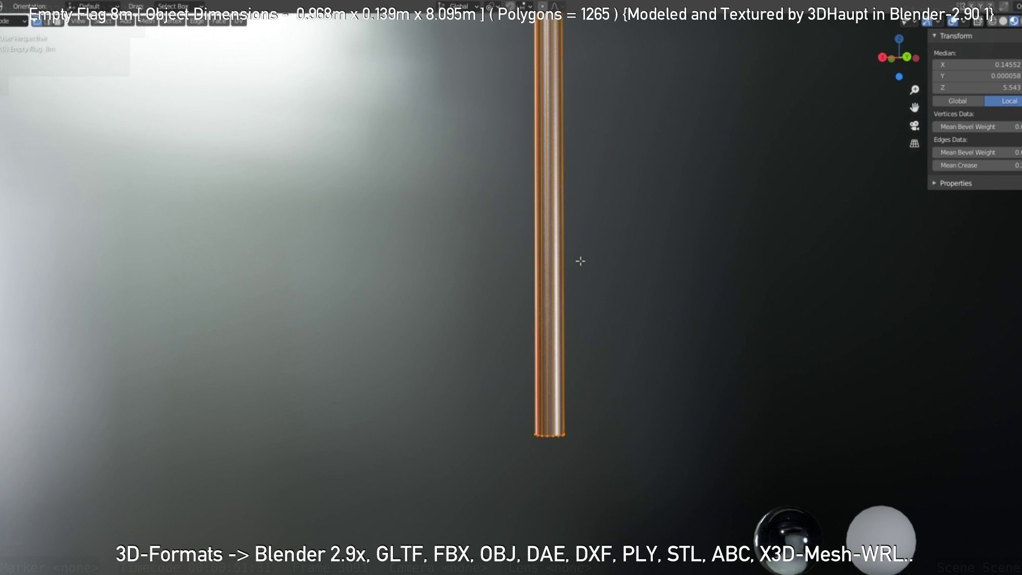 Empty Flag 8m Low-poly 3D model_80