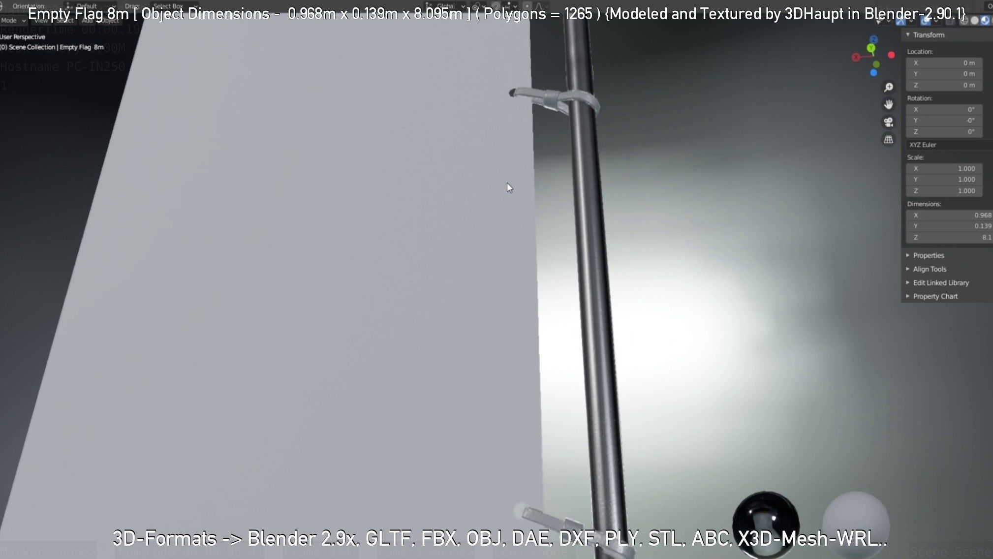 Empty Flag 8m Low-poly 3D model_86