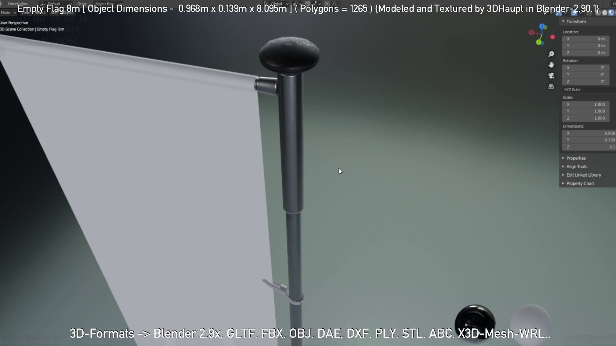 Empty Flag 8m Low-poly 3D model_53