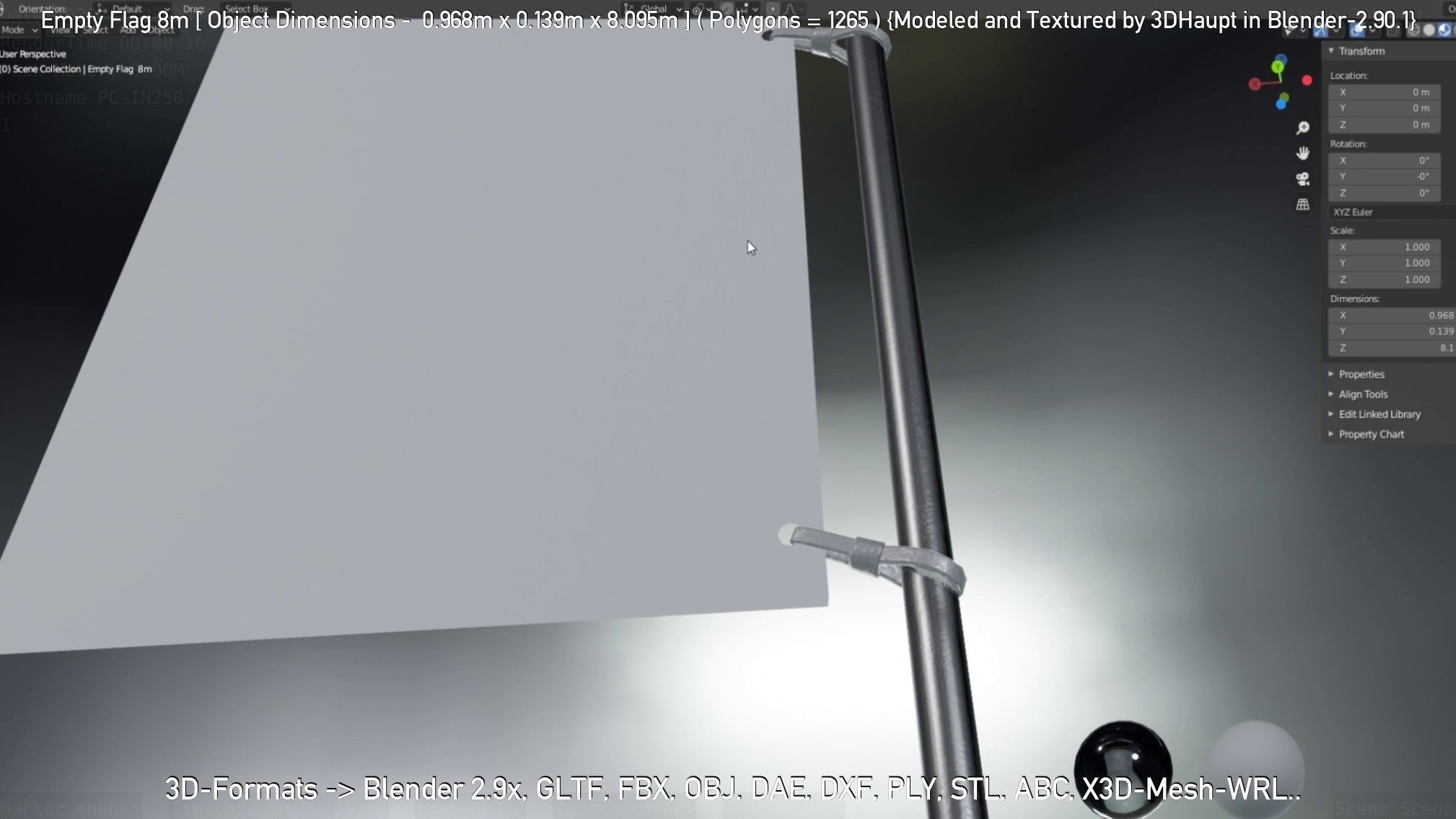 Empty Flag 8m Low-poly 3D model_21