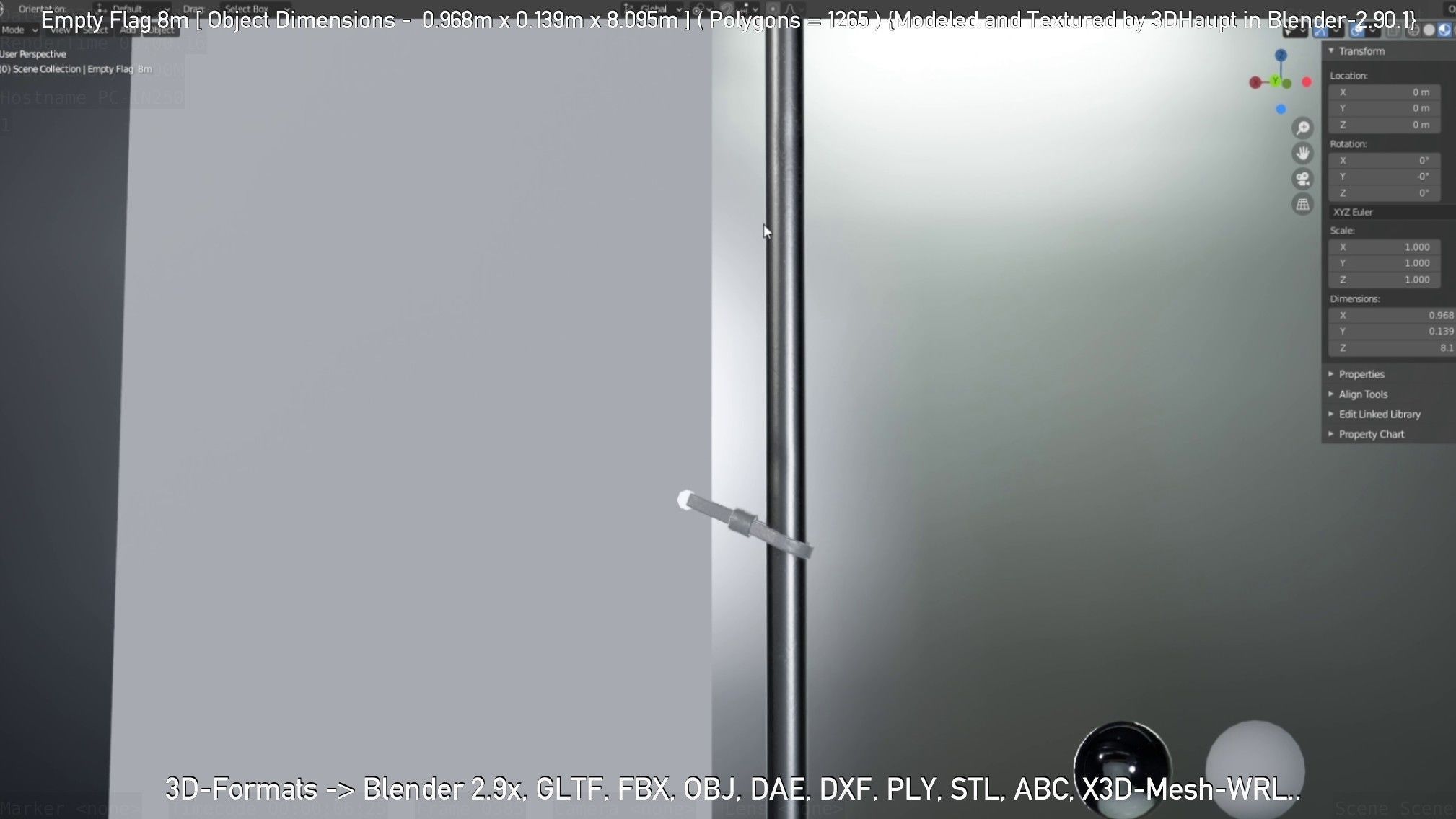 Empty Flag 8m Low-poly 3D model_30