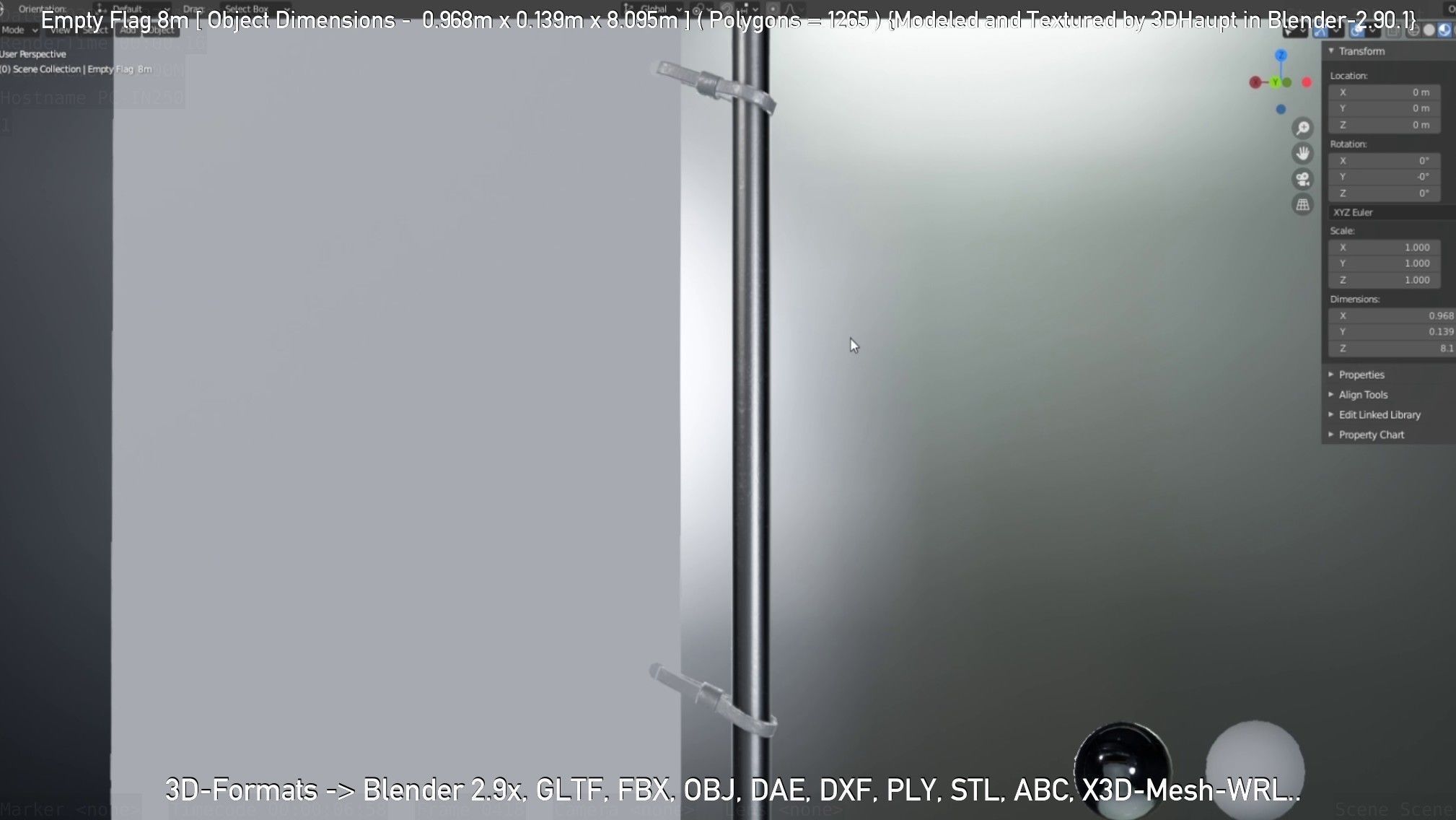 Empty Flag 8m Low-poly 3D model_87