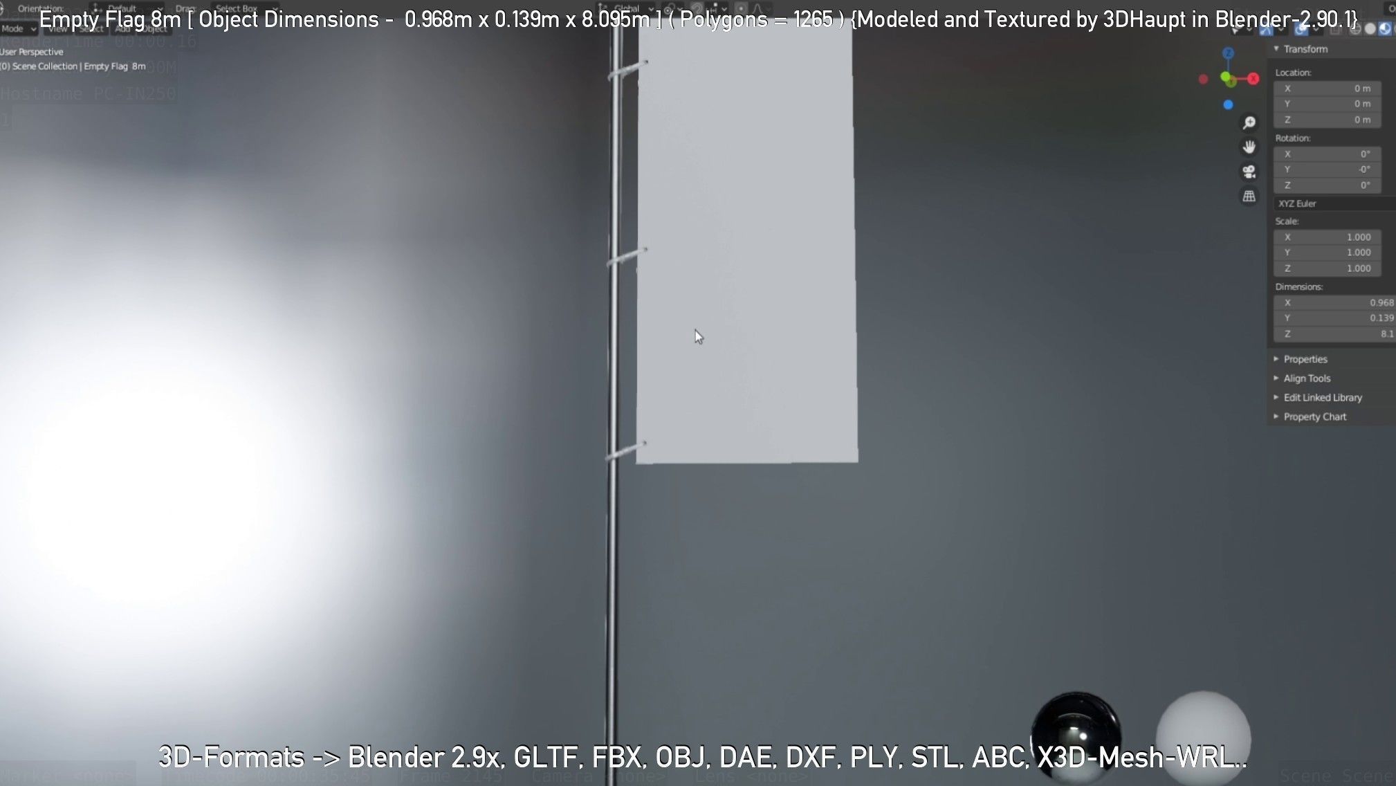 Empty Flag 8m Low-poly 3D model_70