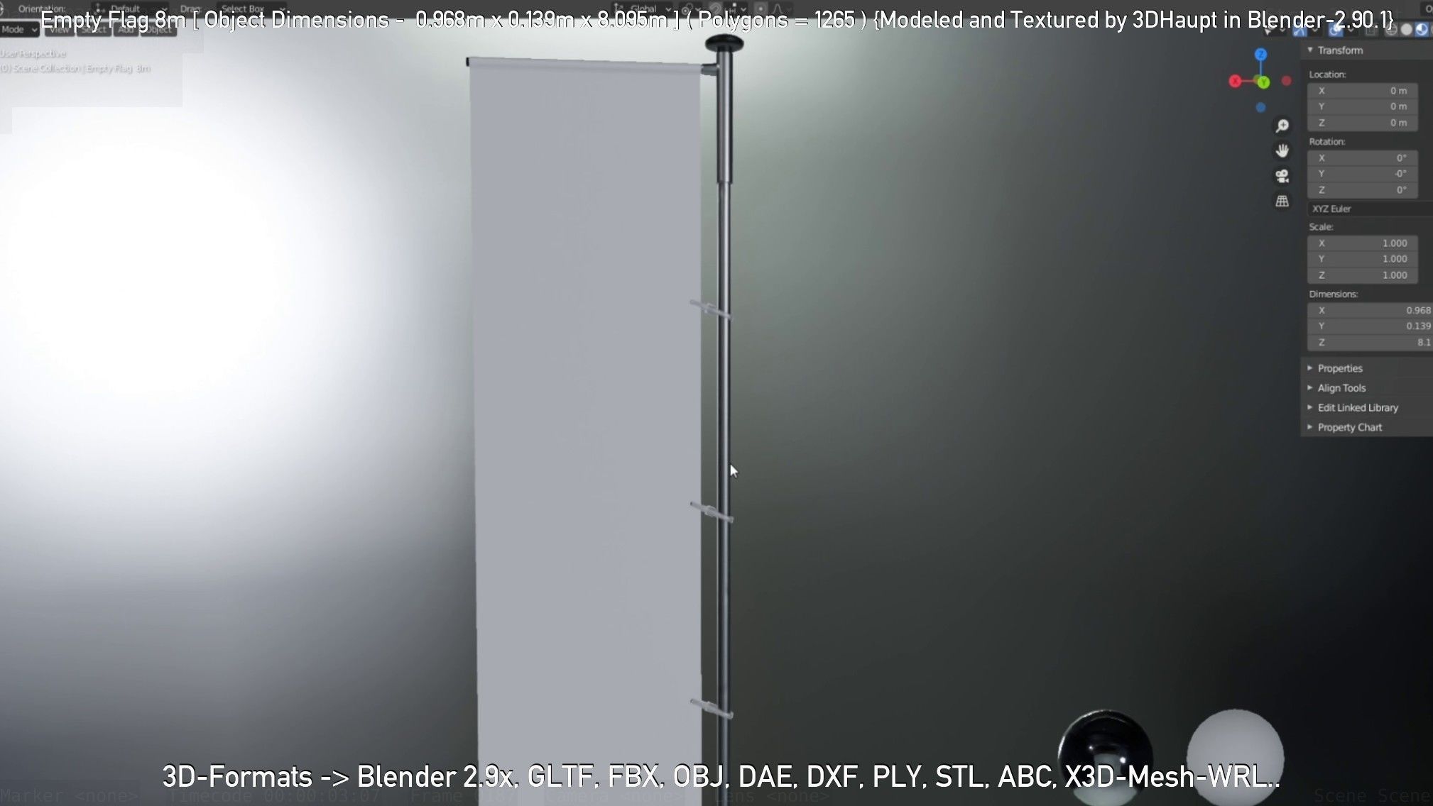 Empty Flag 8m Low-poly 3D model_48