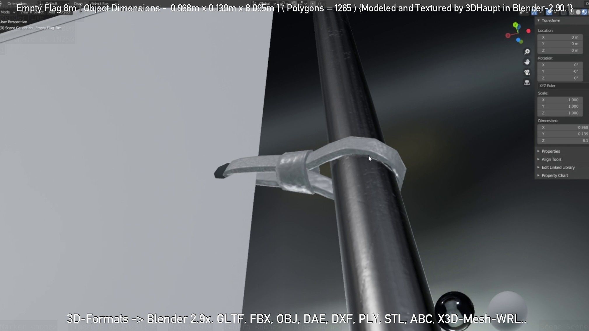 Empty Flag 8m Low-poly 3D model_13