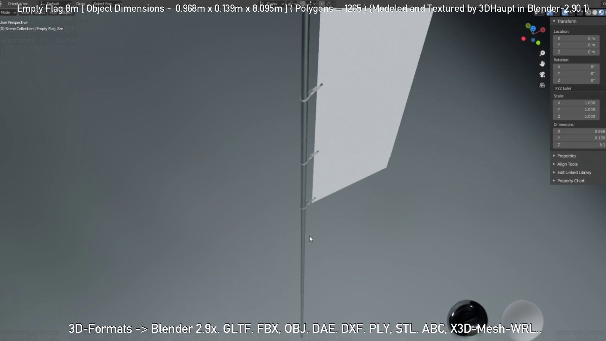 Empty Flag 8m Low-poly 3D model_20