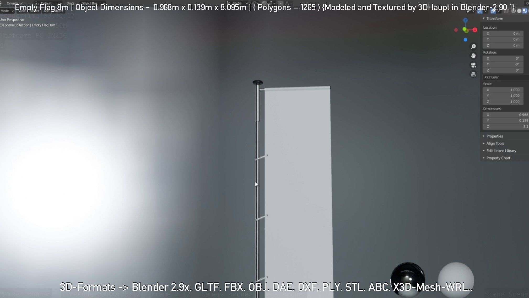 Empty Flag 8m Low-poly 3D model_16