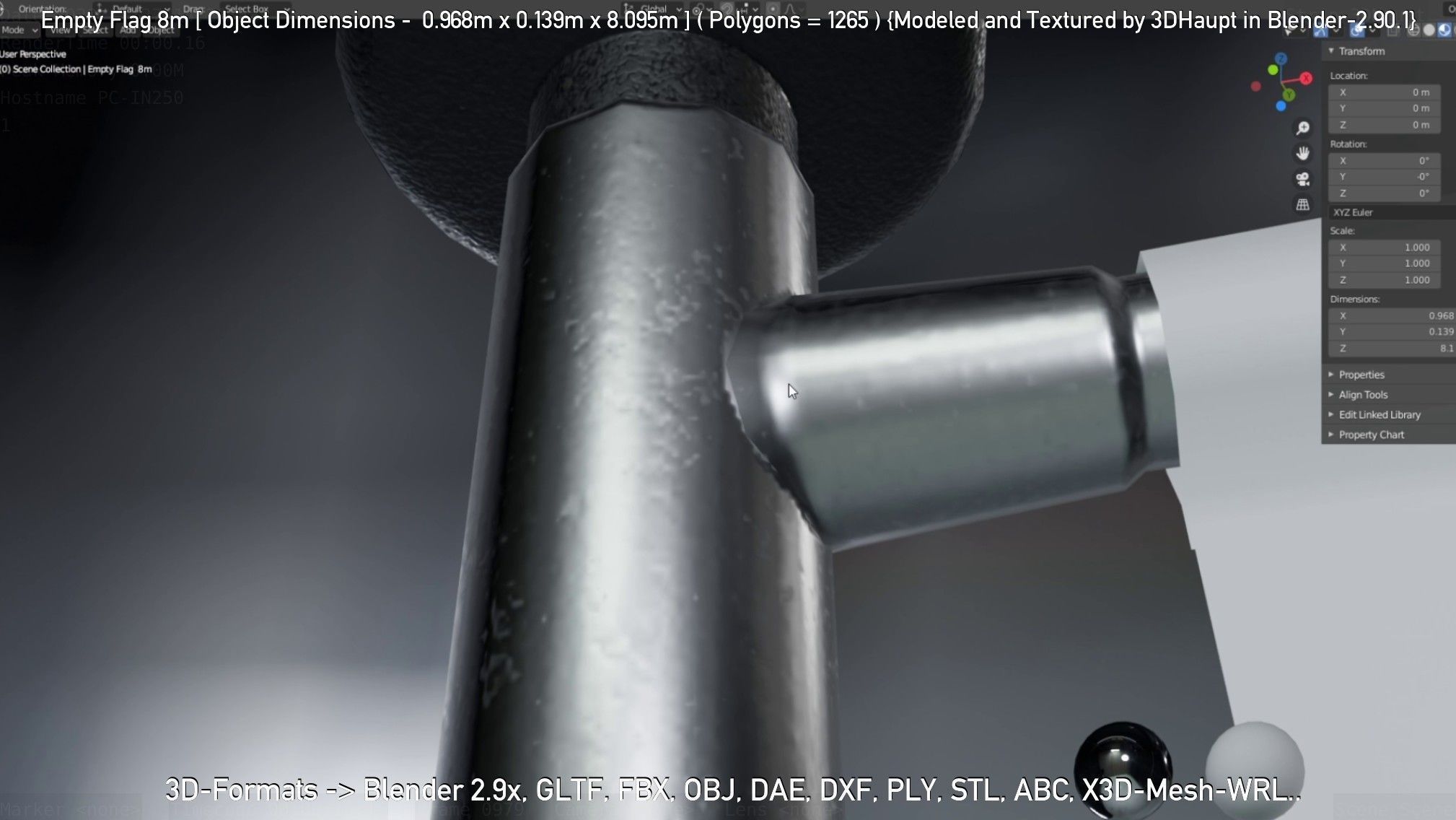 Empty Flag 8m Low-poly 3D model_49