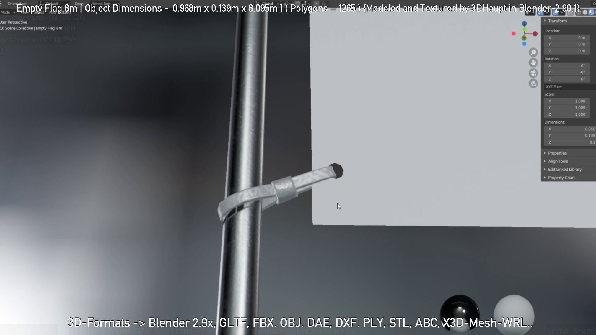 Empty Flag 8m Low-poly 3D model_18