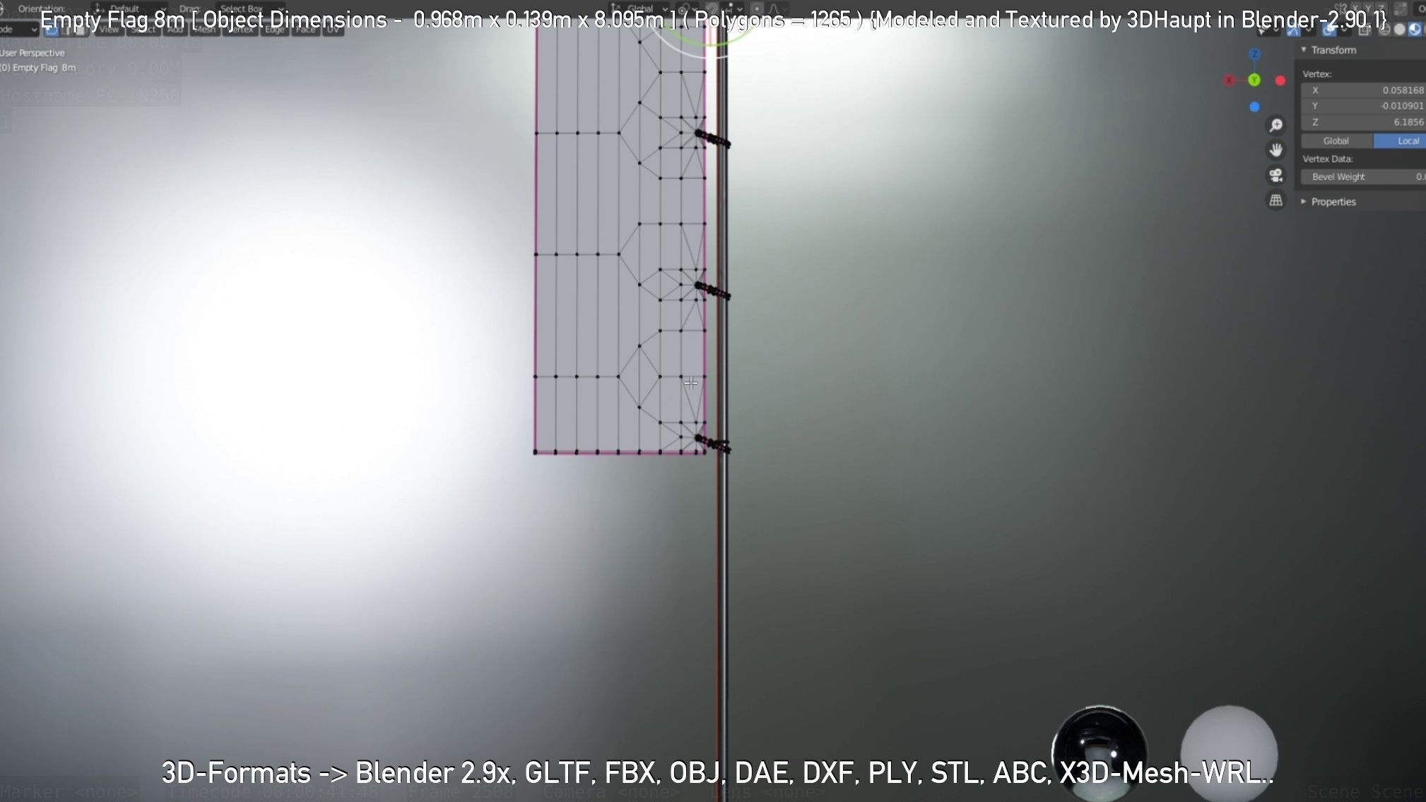 Empty Flag 8m Low-poly 3D model_23