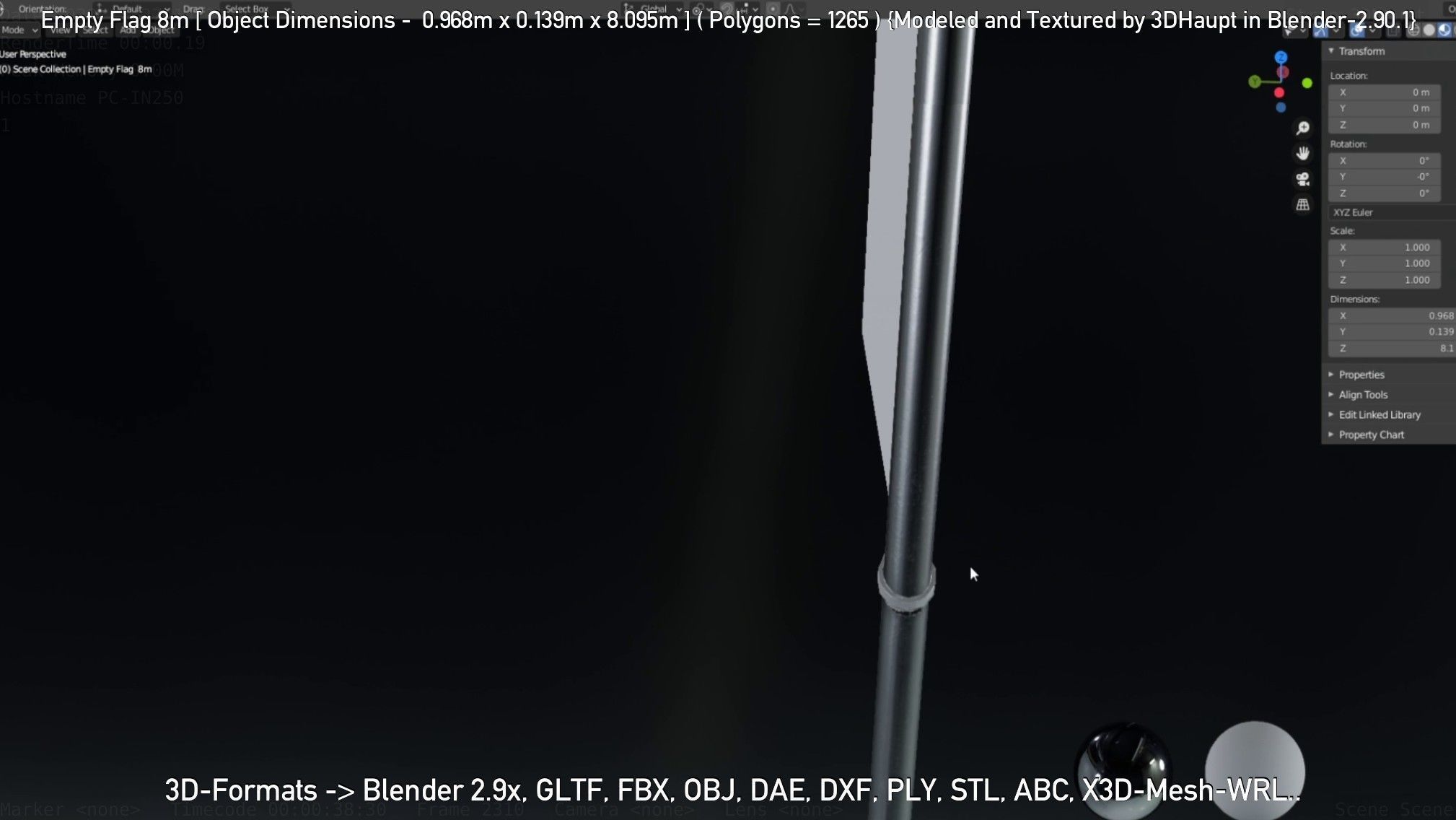 Empty Flag 8m Low-poly 3D model_19