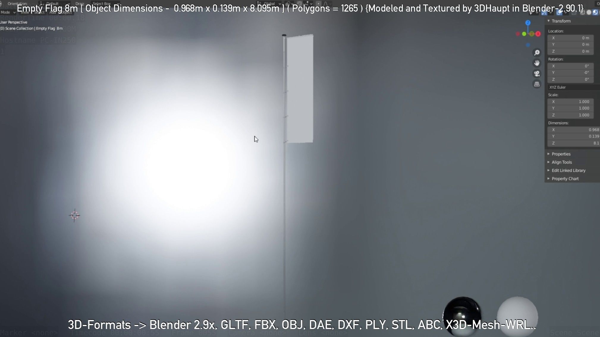 Empty Flag 8m Low-poly 3D model_39