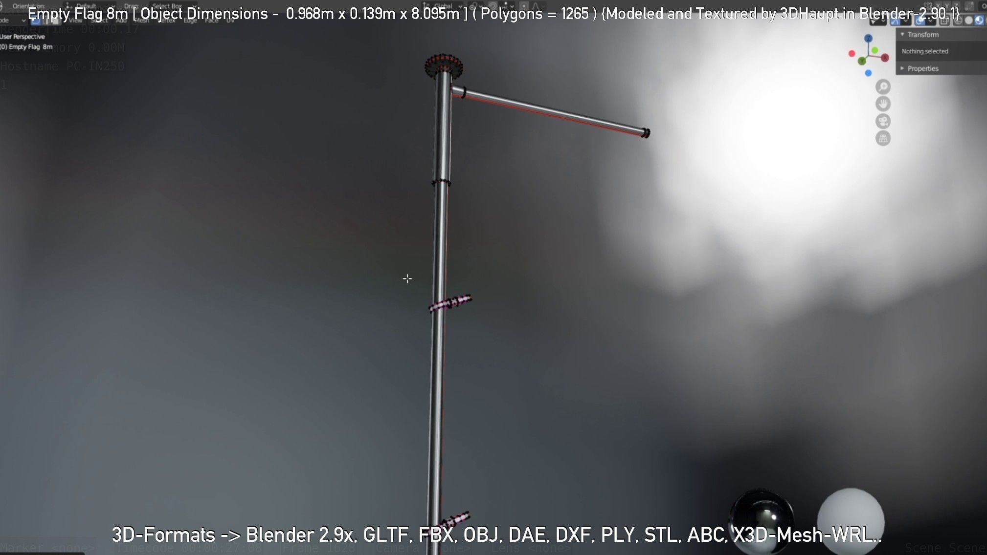 Empty Flag 8m Low-poly 3D model_11