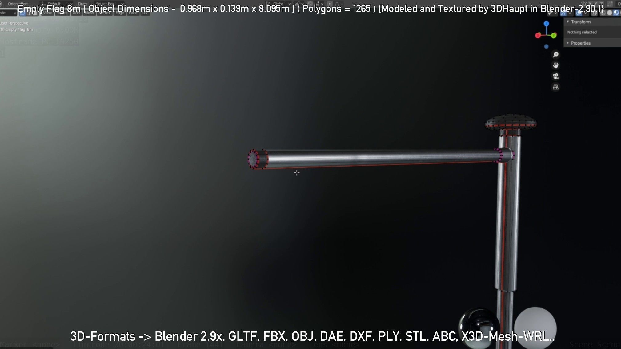 Empty Flag 8m Low-poly 3D model_3