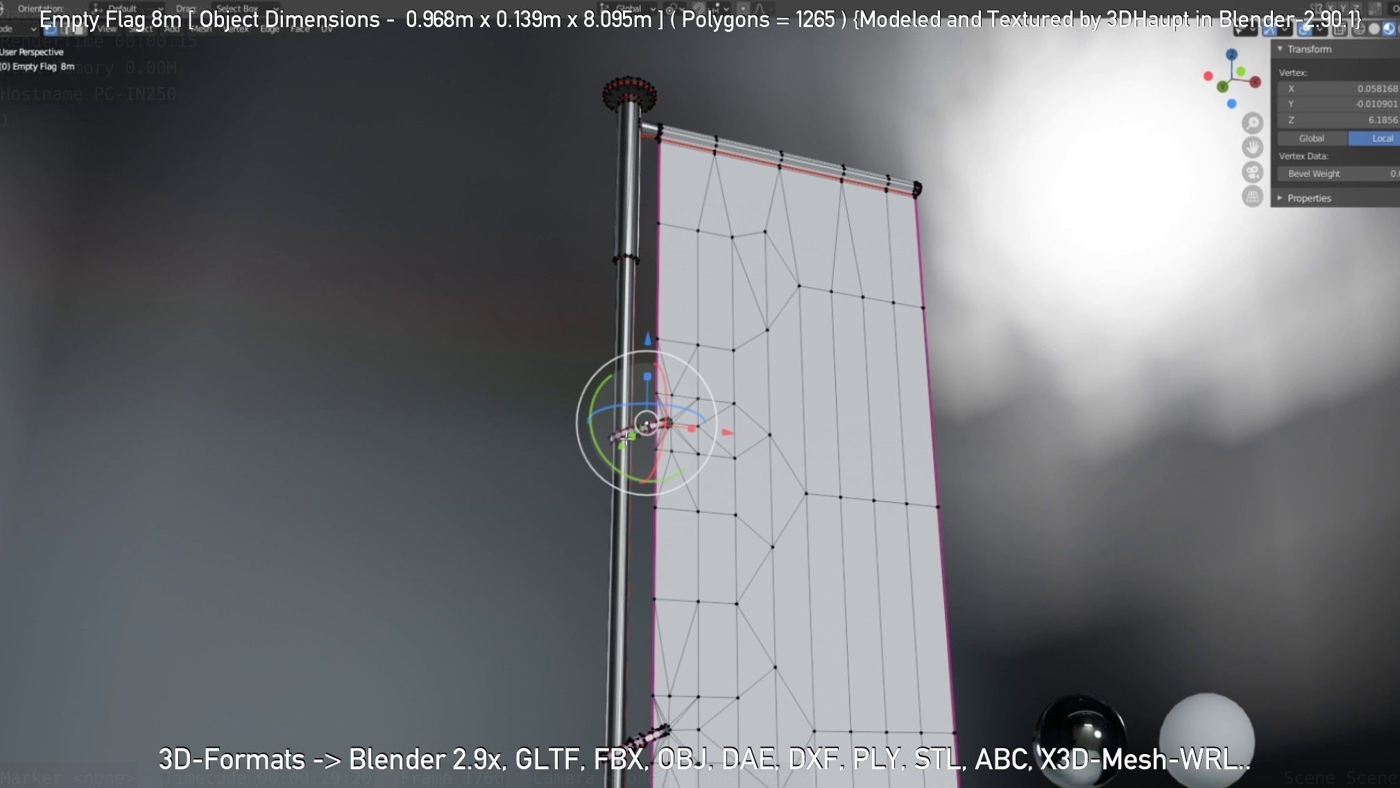 Empty Flag 8m Low-poly 3D model_66