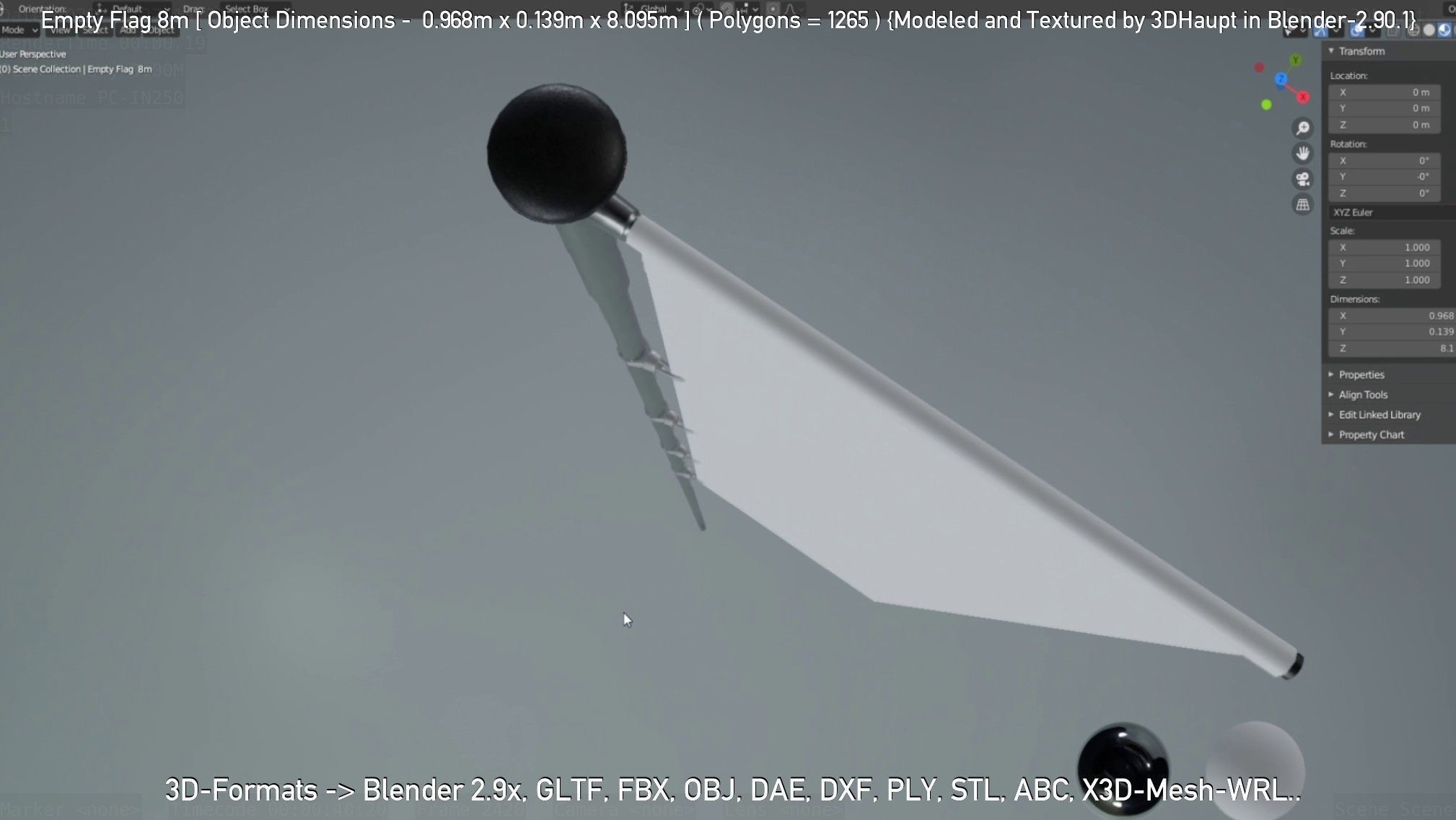 Empty Flag 8m Low-poly 3D model_22