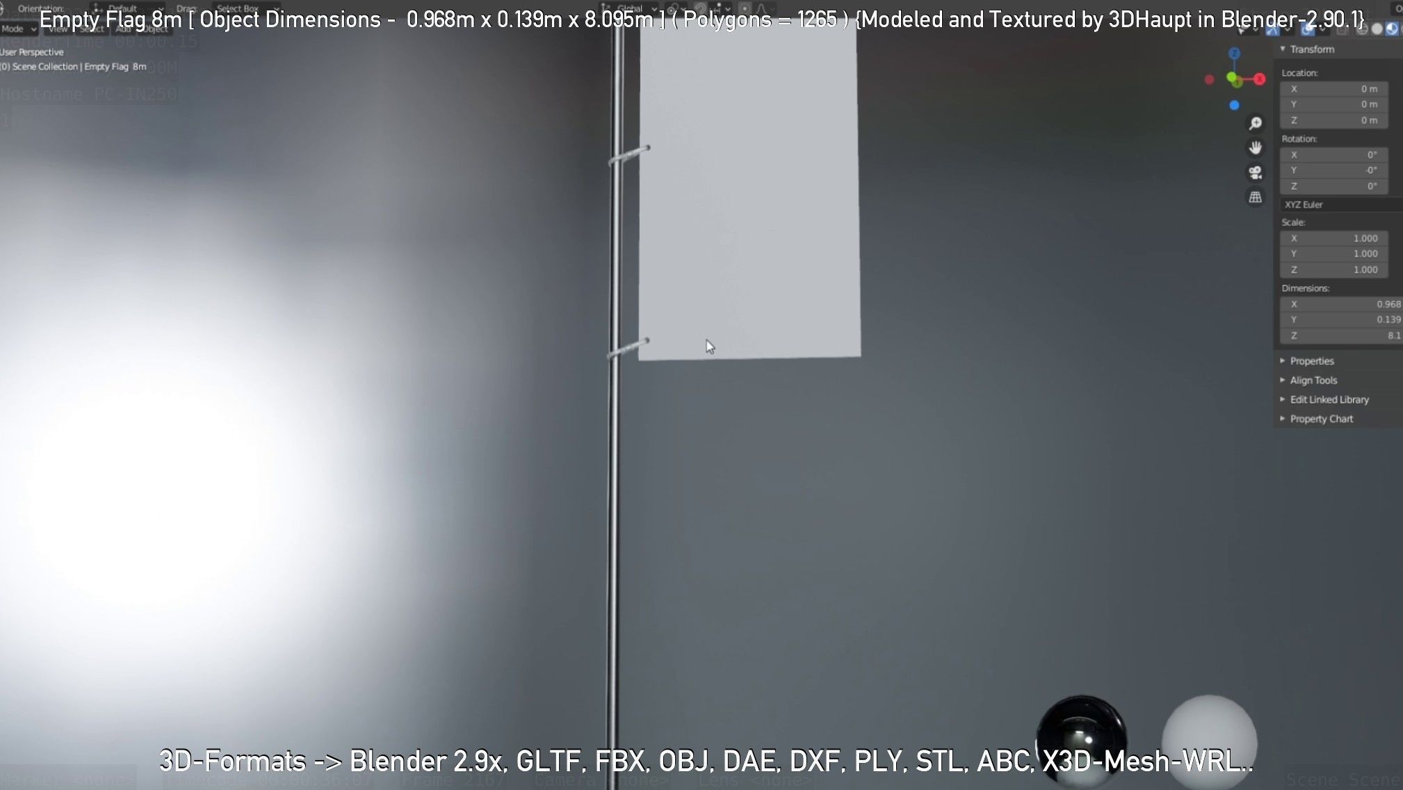 Empty Flag 8m Low-poly 3D model_17