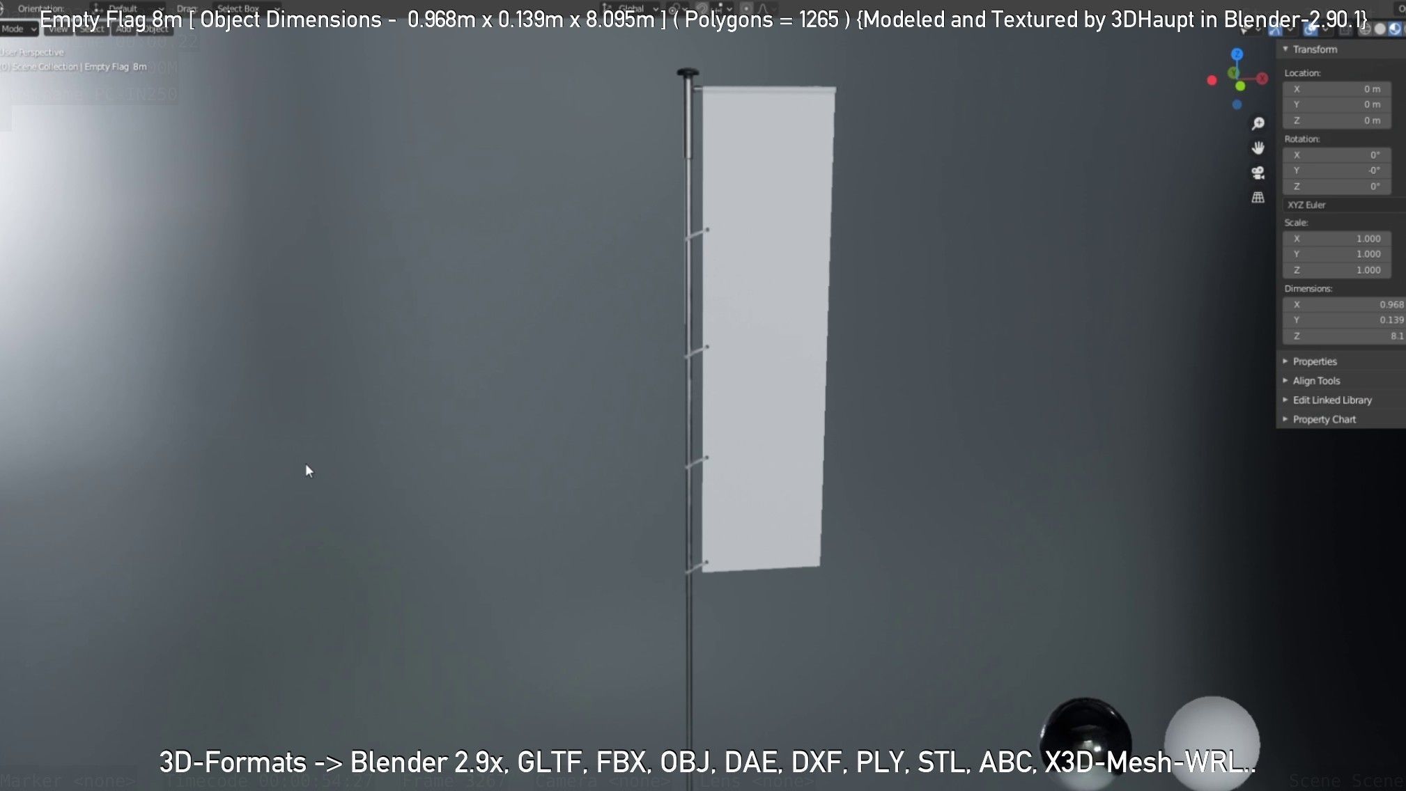 Empty Flag 8m Low-poly 3D model_82