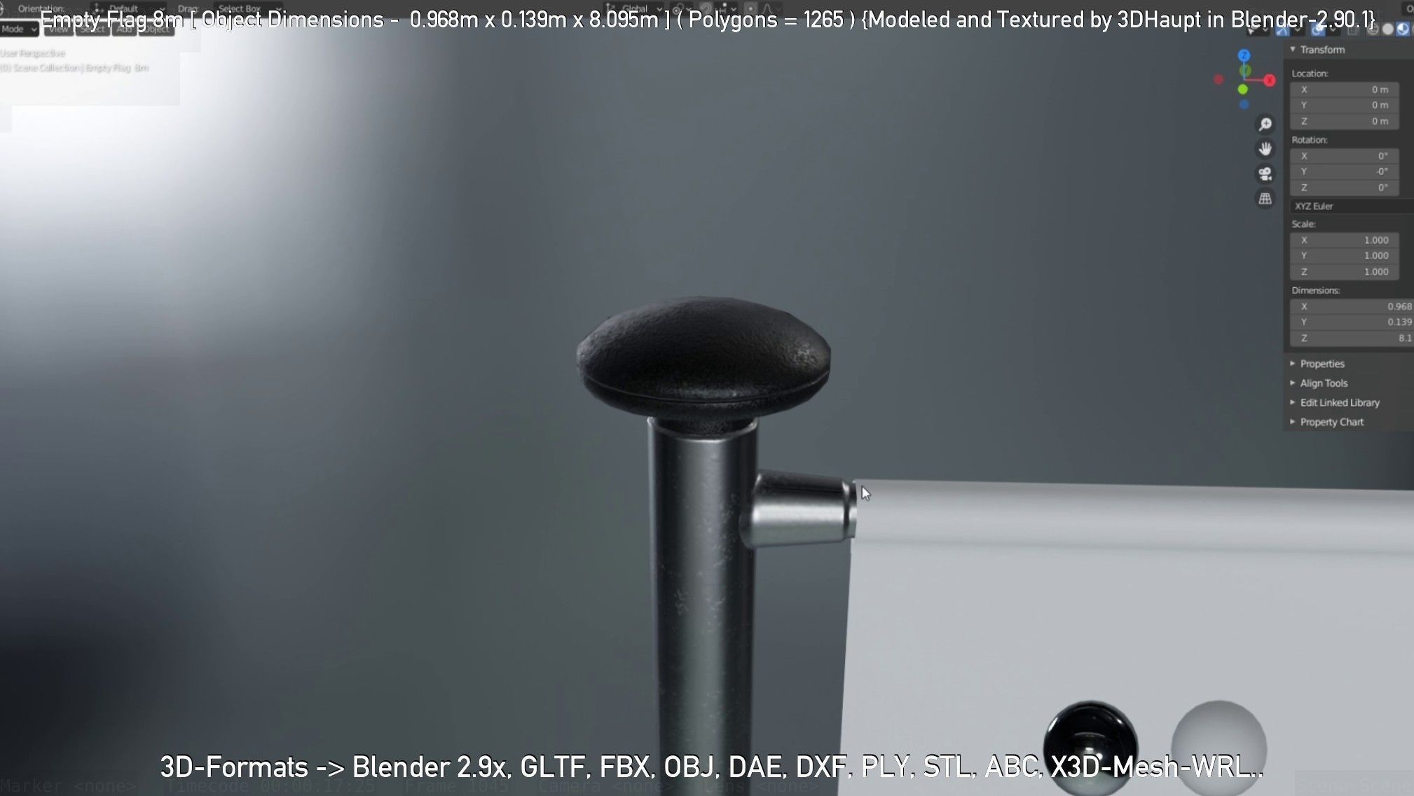 Empty Flag 8m Low-poly 3D model_50