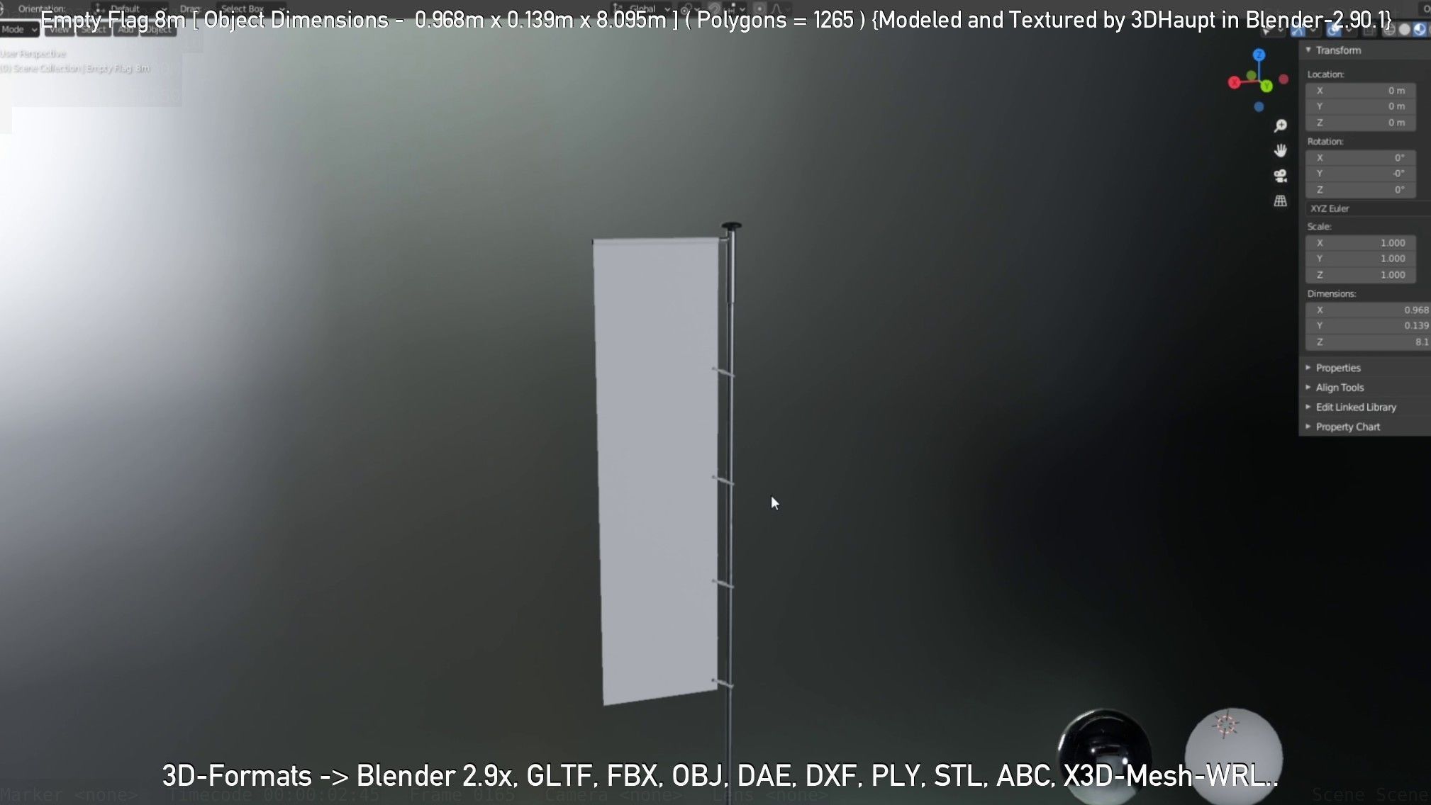 Empty Flag 8m Low-poly 3D model_84