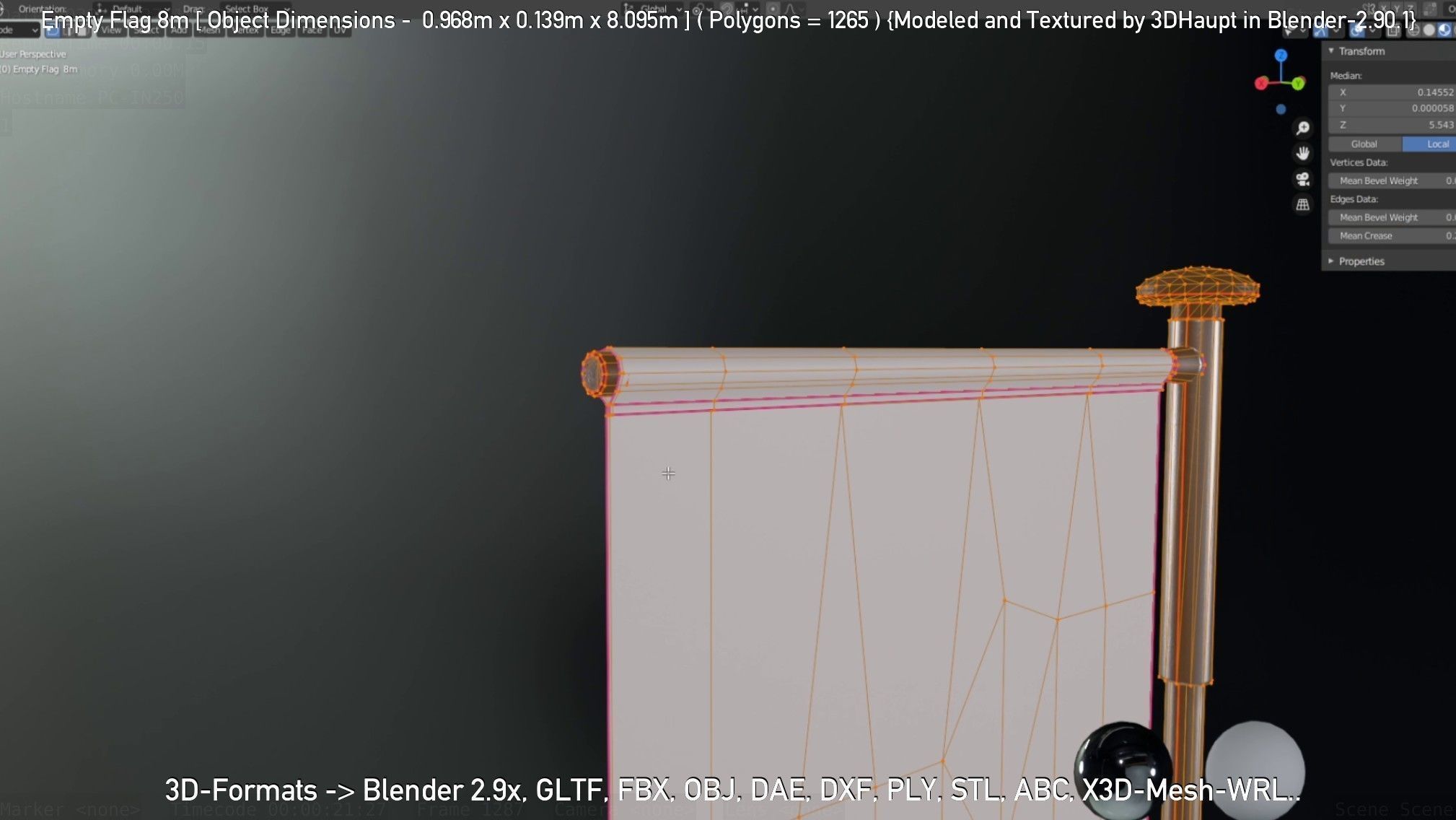 Empty Flag 8m Low-poly 3D model_61