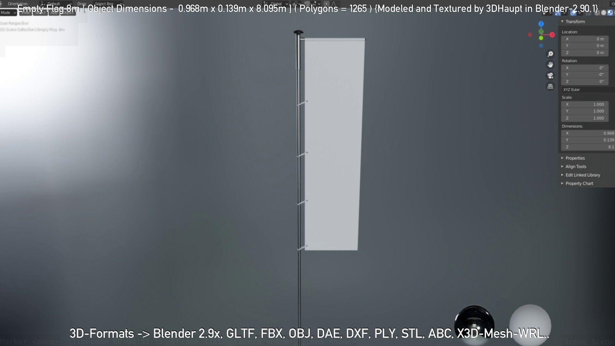 Empty Flag 8m Low-poly 3D model_37