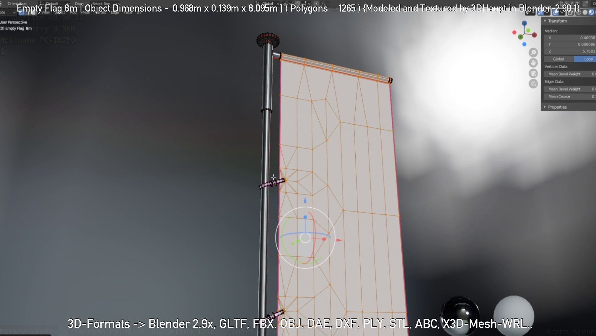 Empty Flag 8m Low-poly 3D model_12