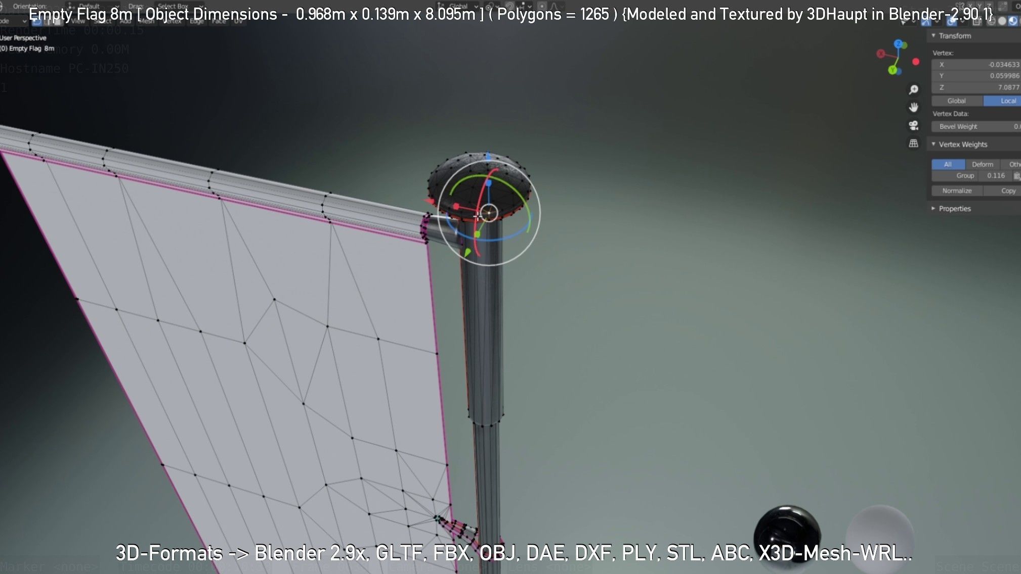 Empty Flag 8m Low-poly 3D model_54