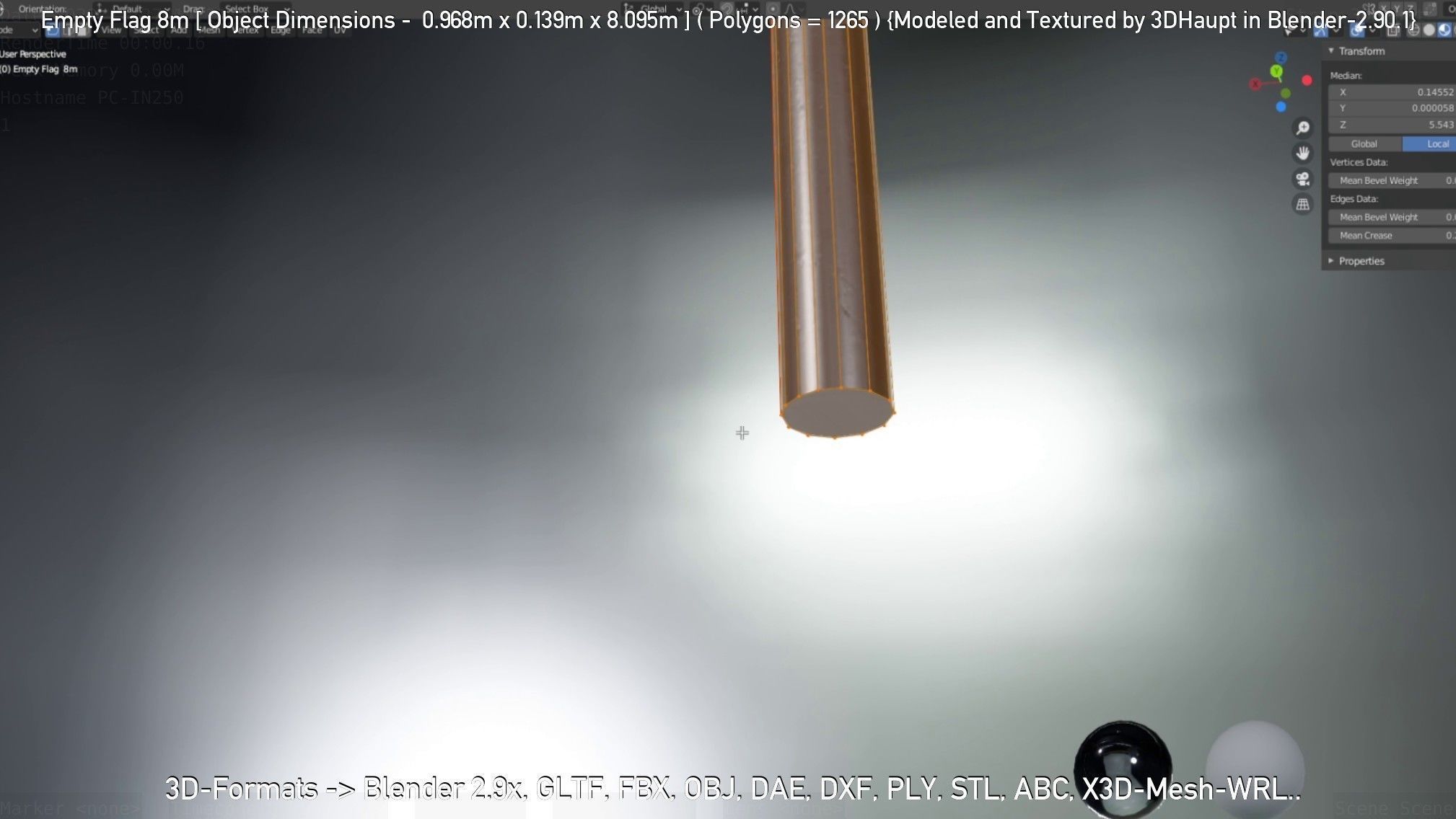 Empty Flag 8m Low-poly 3D model_29