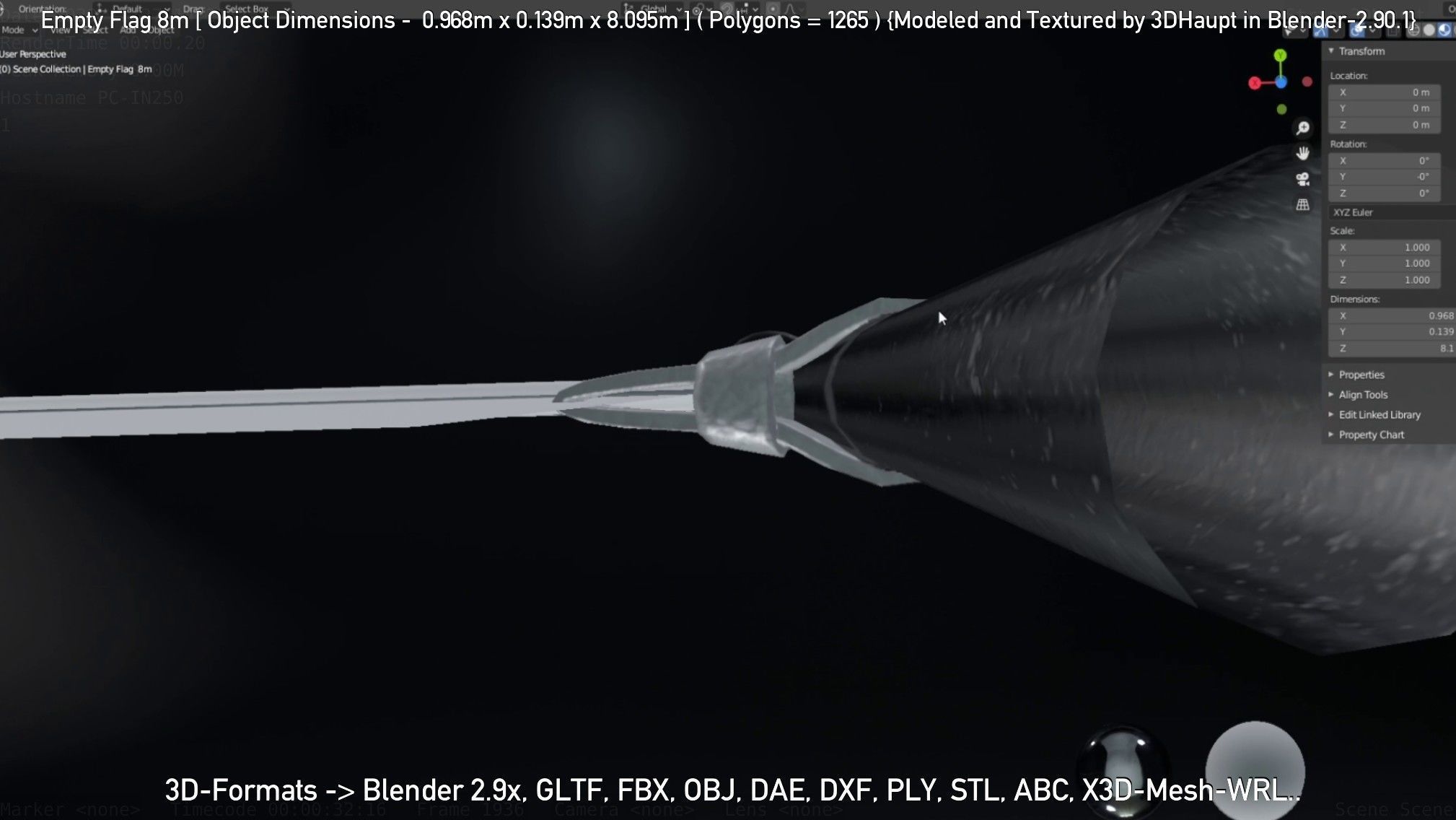 Empty Flag 8m Low-poly 3D model_68