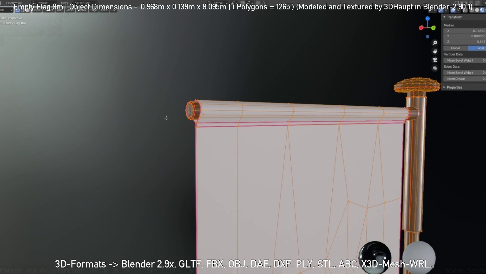 Empty Flag 8m Low-poly 3D model_60