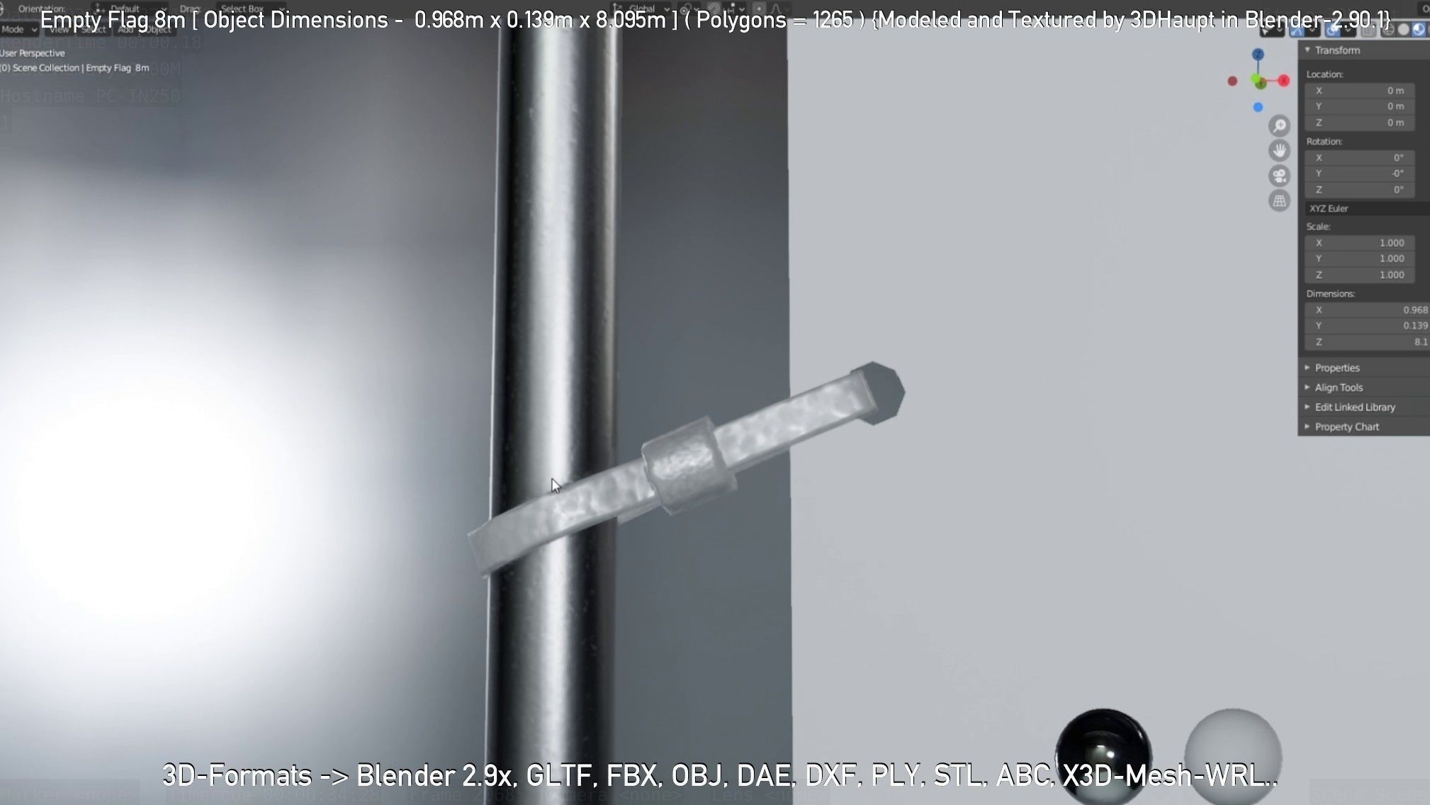 Empty Flag 8m Low-poly 3D model_69