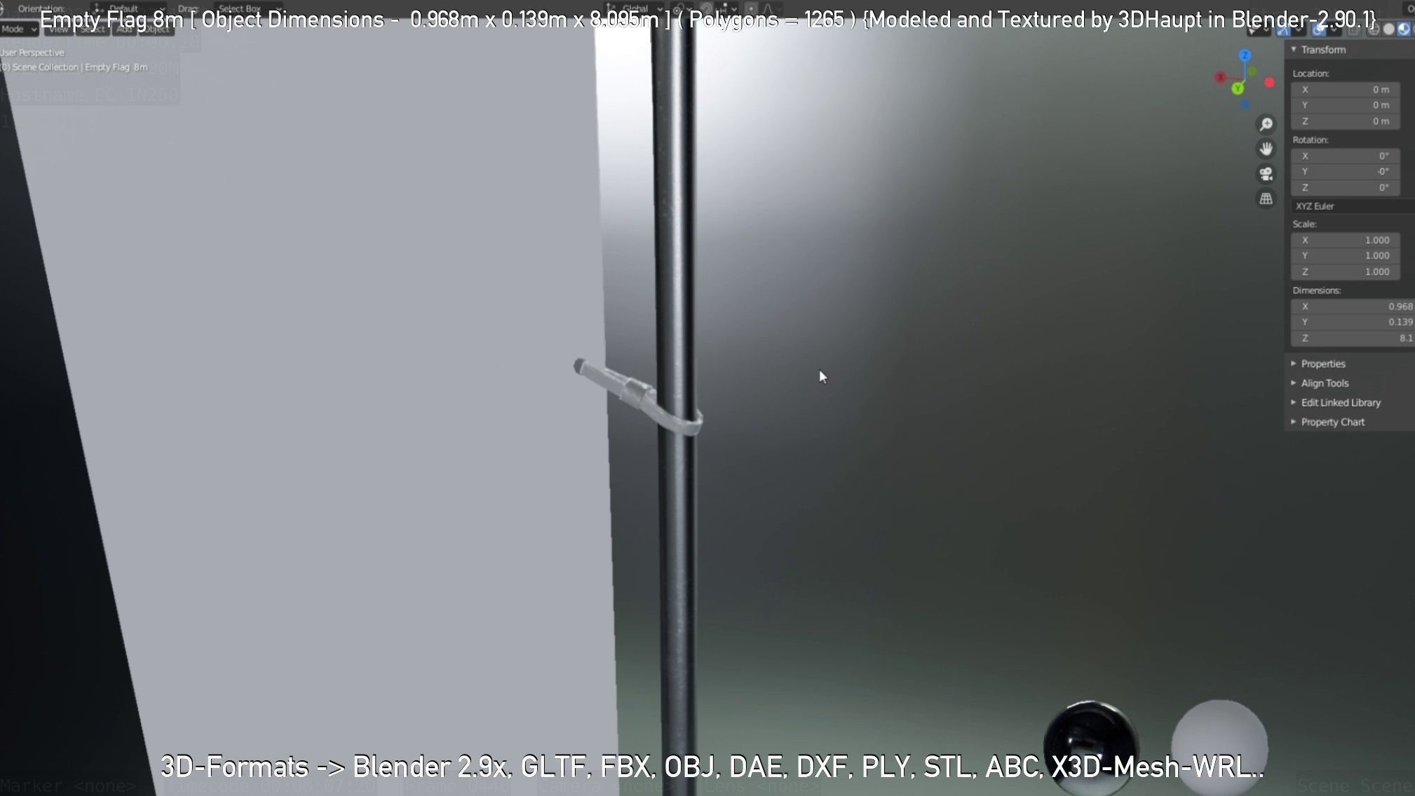 Empty Flag 8m Low-poly 3D model_40