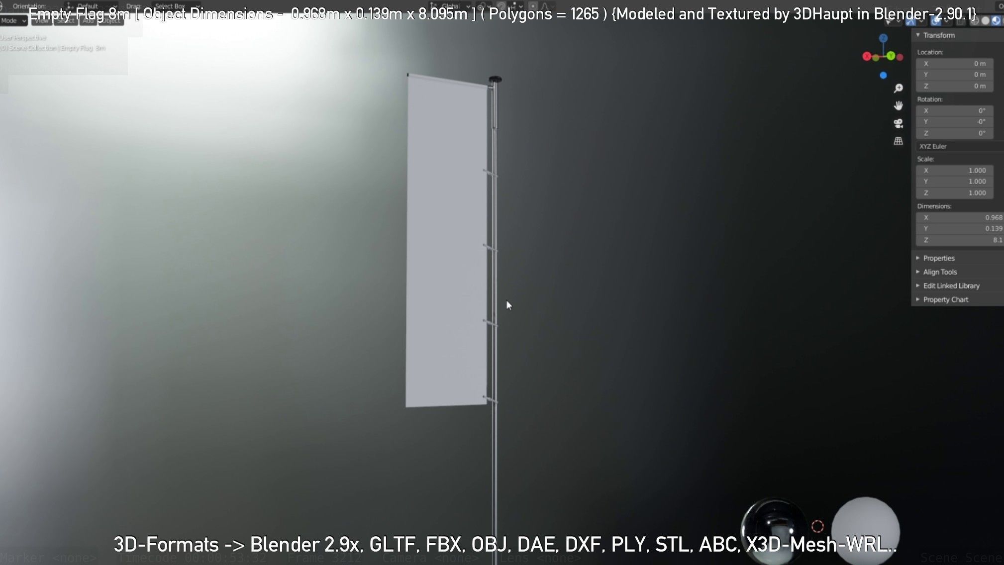 Empty Flag 8m Low-poly 3D model_35