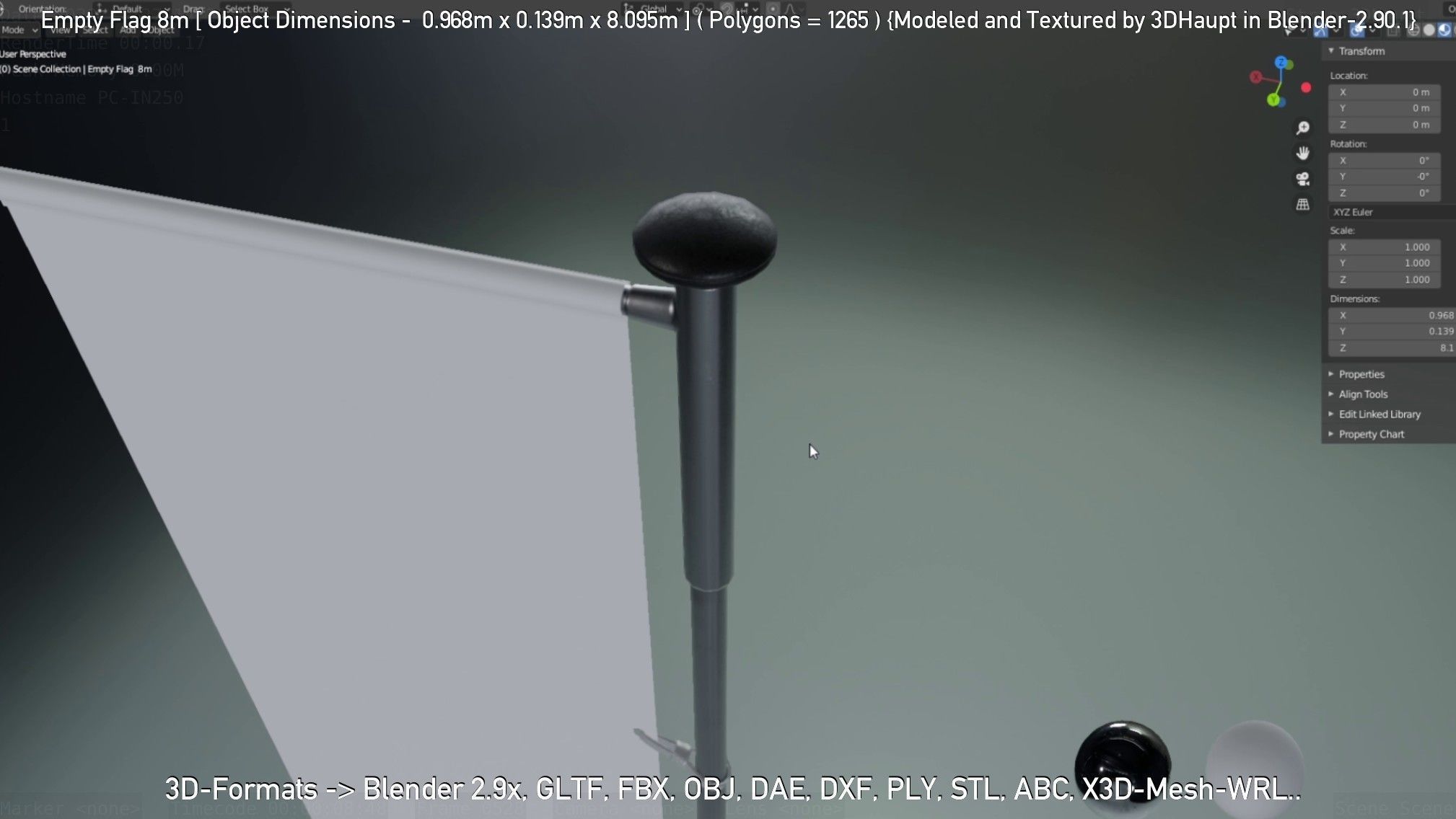 Empty Flag 8m Low-poly 3D model_41