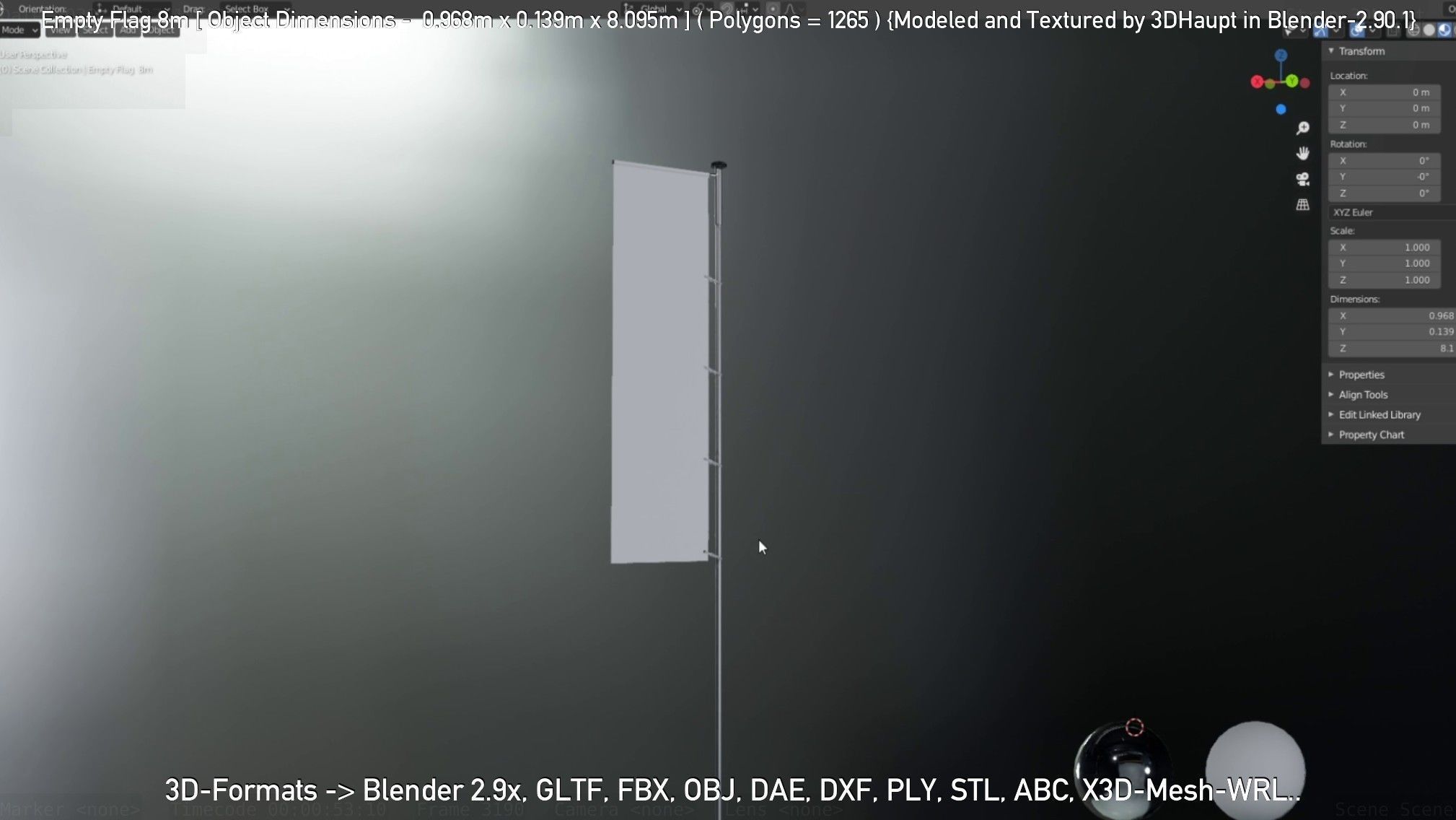 Empty Flag 8m Low-poly 3D model_81