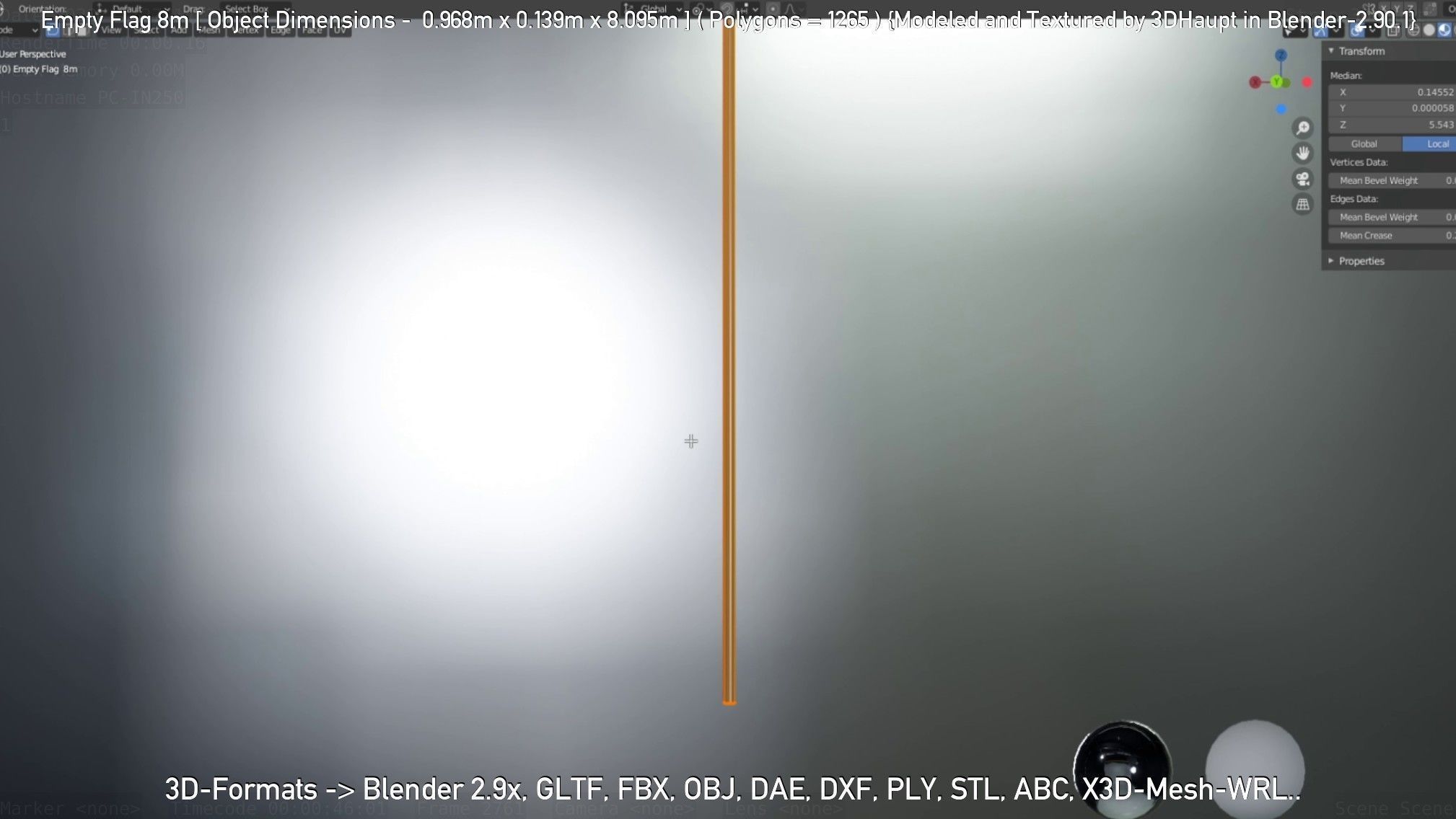 Empty Flag 8m Low-poly 3D model_27