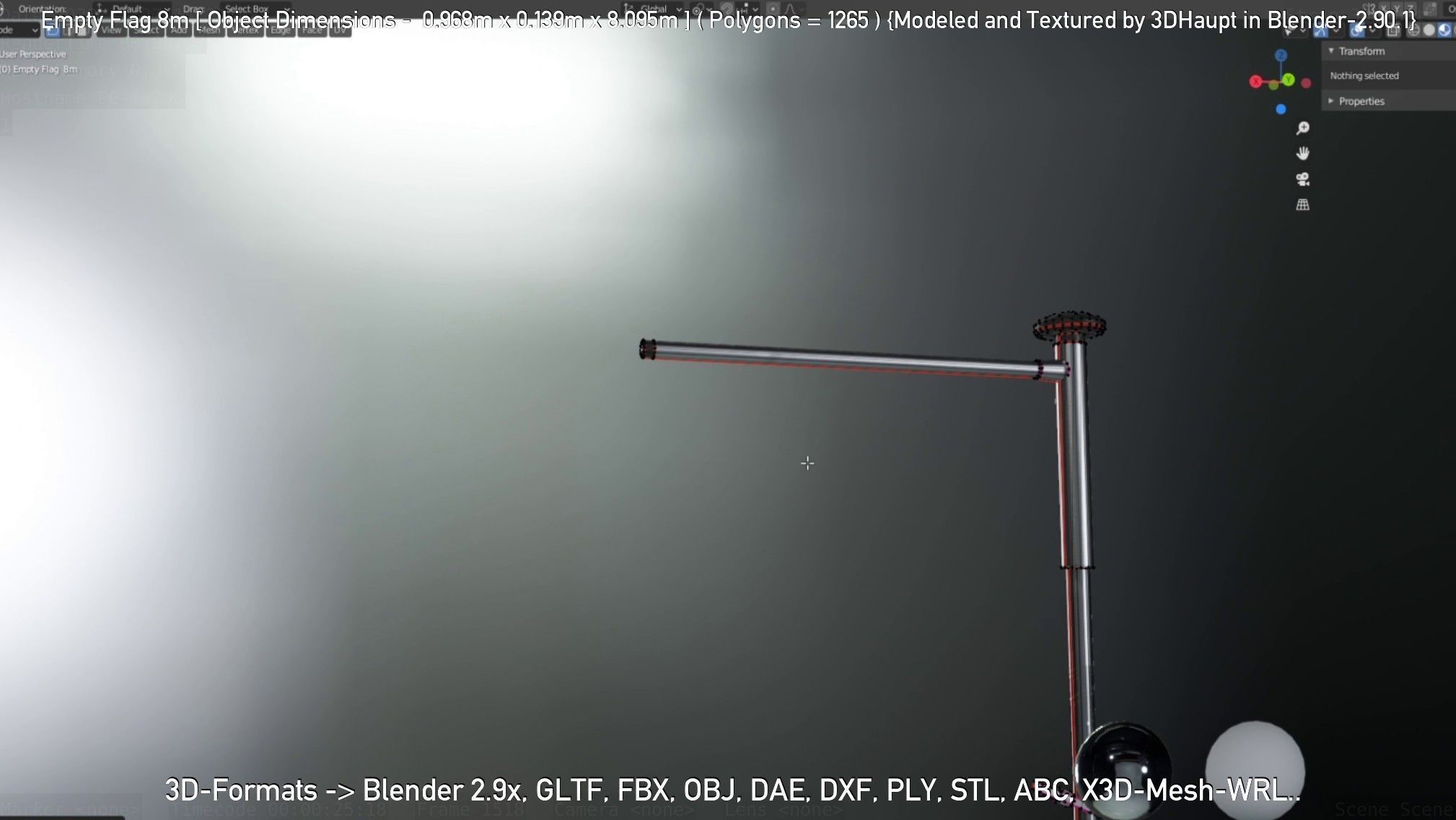 Empty Flag 8m Low-poly 3D model_9