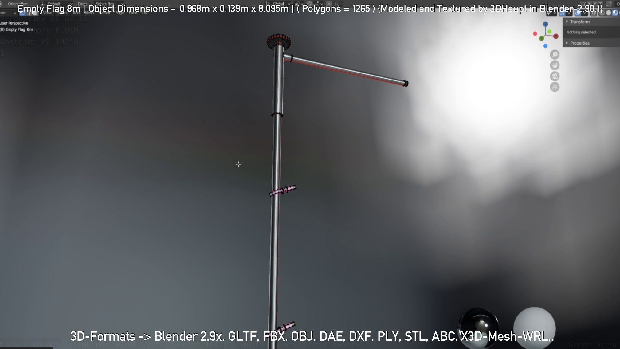 Empty Flag 8m Low-poly 3D model_65