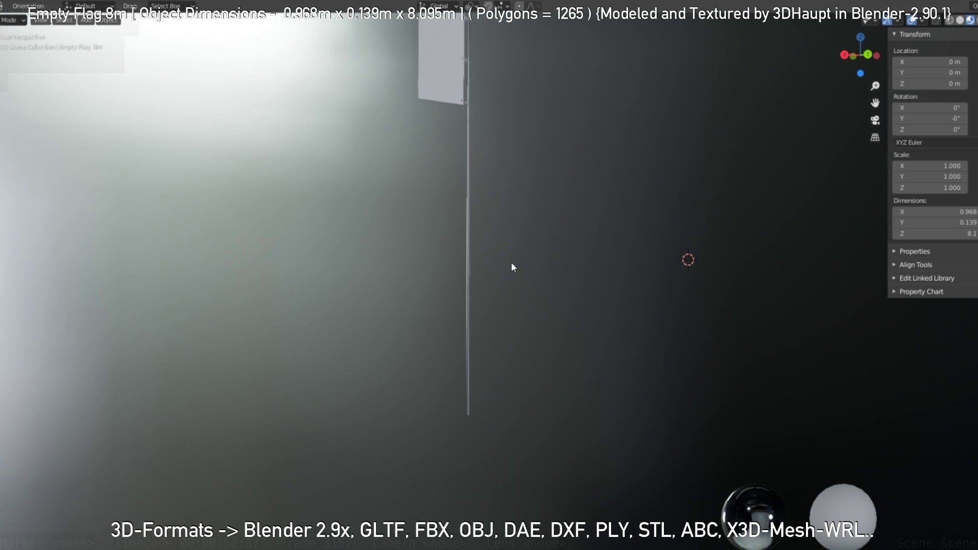 Empty Flag 8m Low-poly 3D model_34